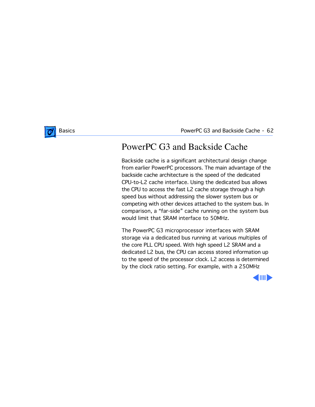 Apple manual PowerPC G3 and Backside Cache 