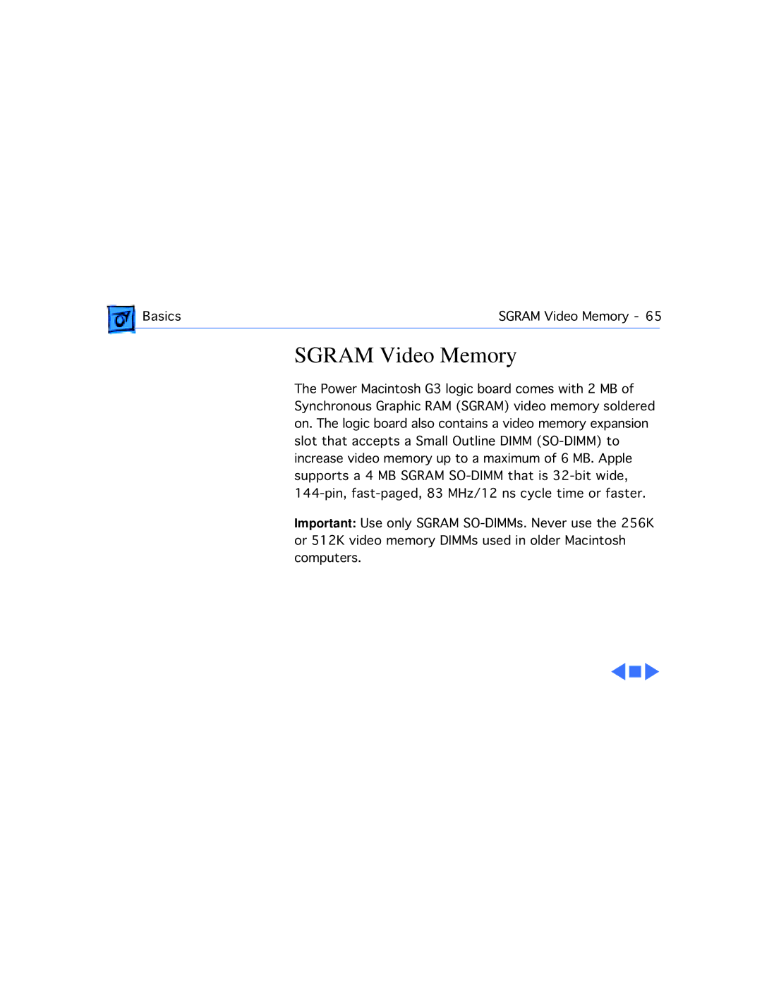 Apple G3 manual Basics Sgram Video Memory 