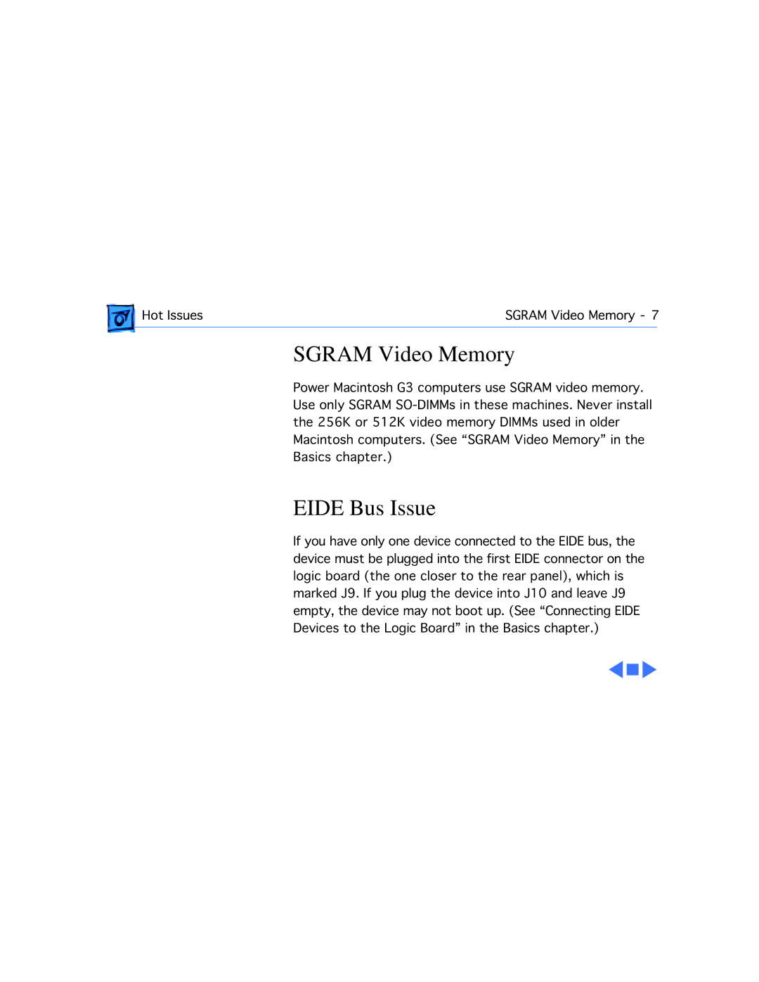 Apple G3 manual Sgram Video Memory, Eide Bus Issue 