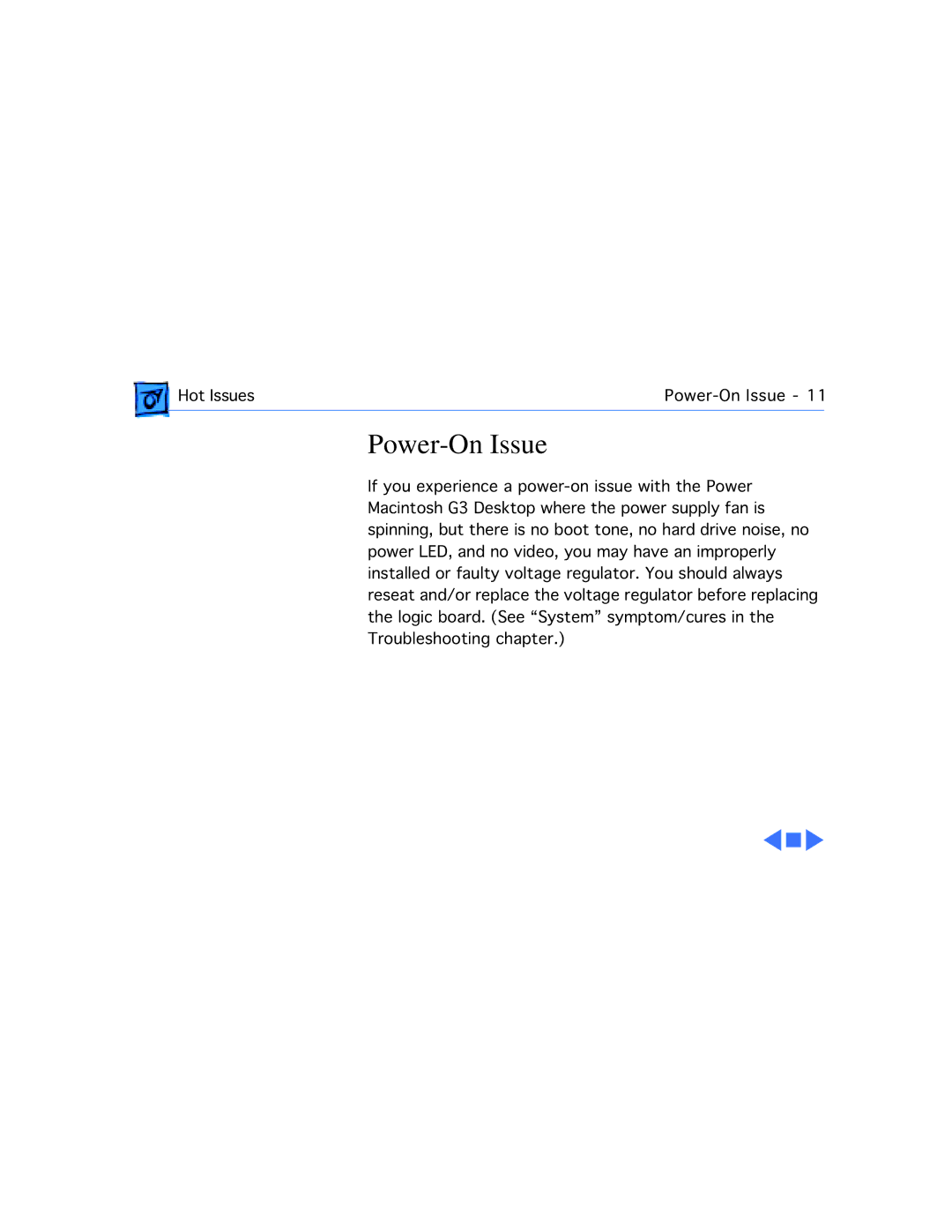 Apple G3 manual Power-On Issue 