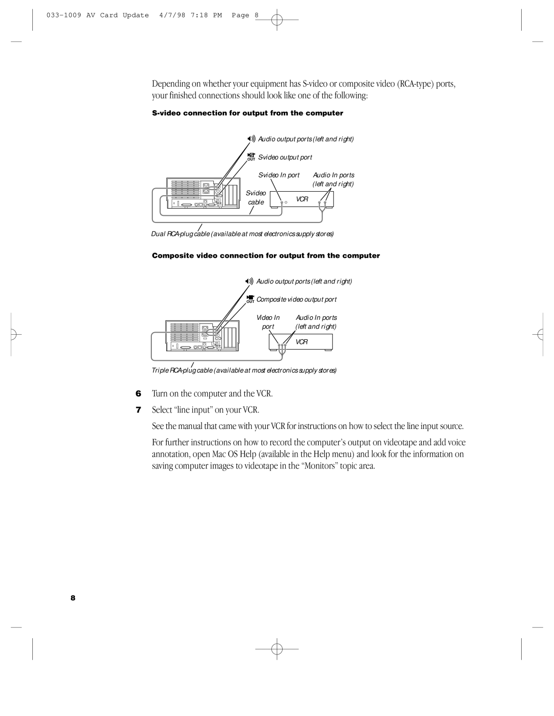 Apple G3 manual Video connection for output from the computer 