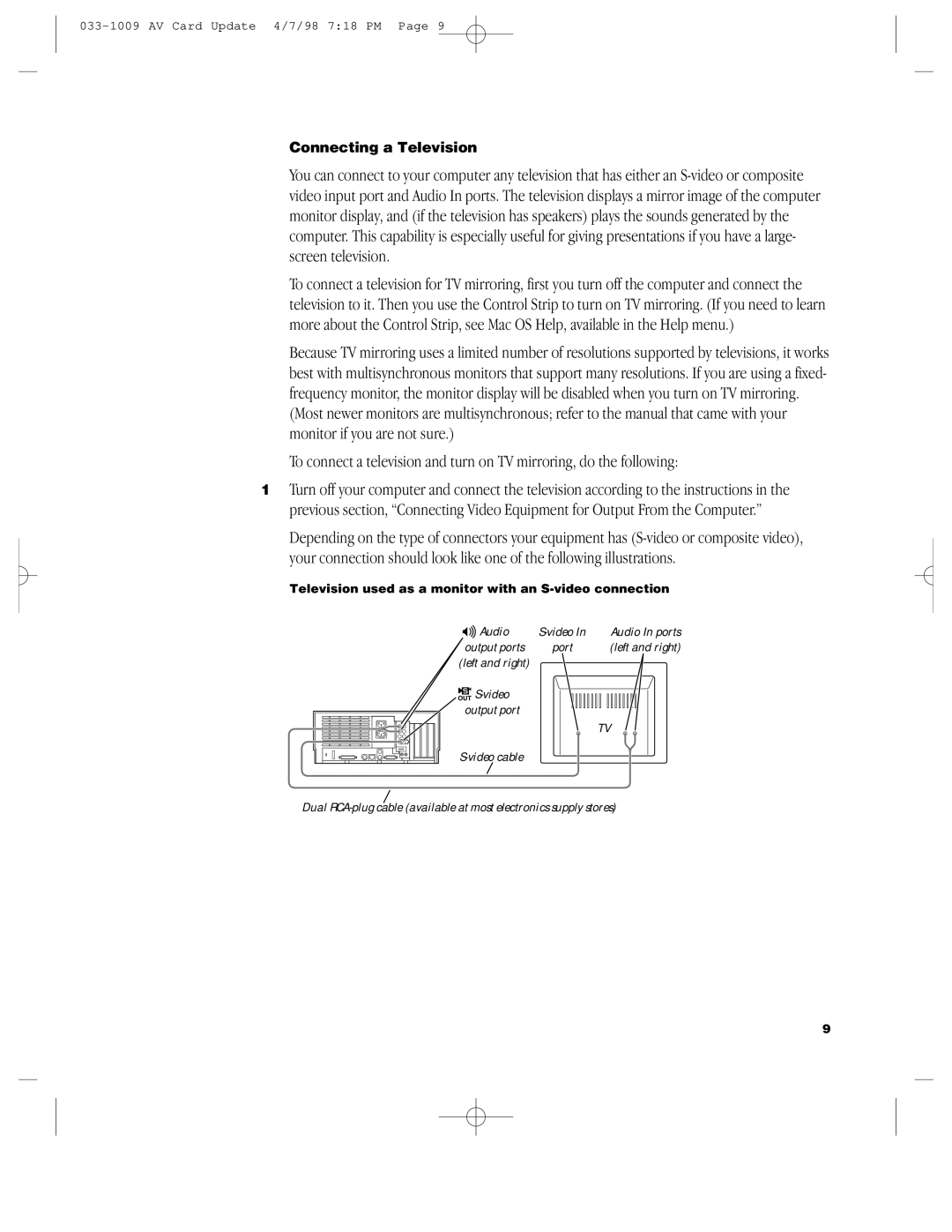 Apple G3 manual Connecting a Television 