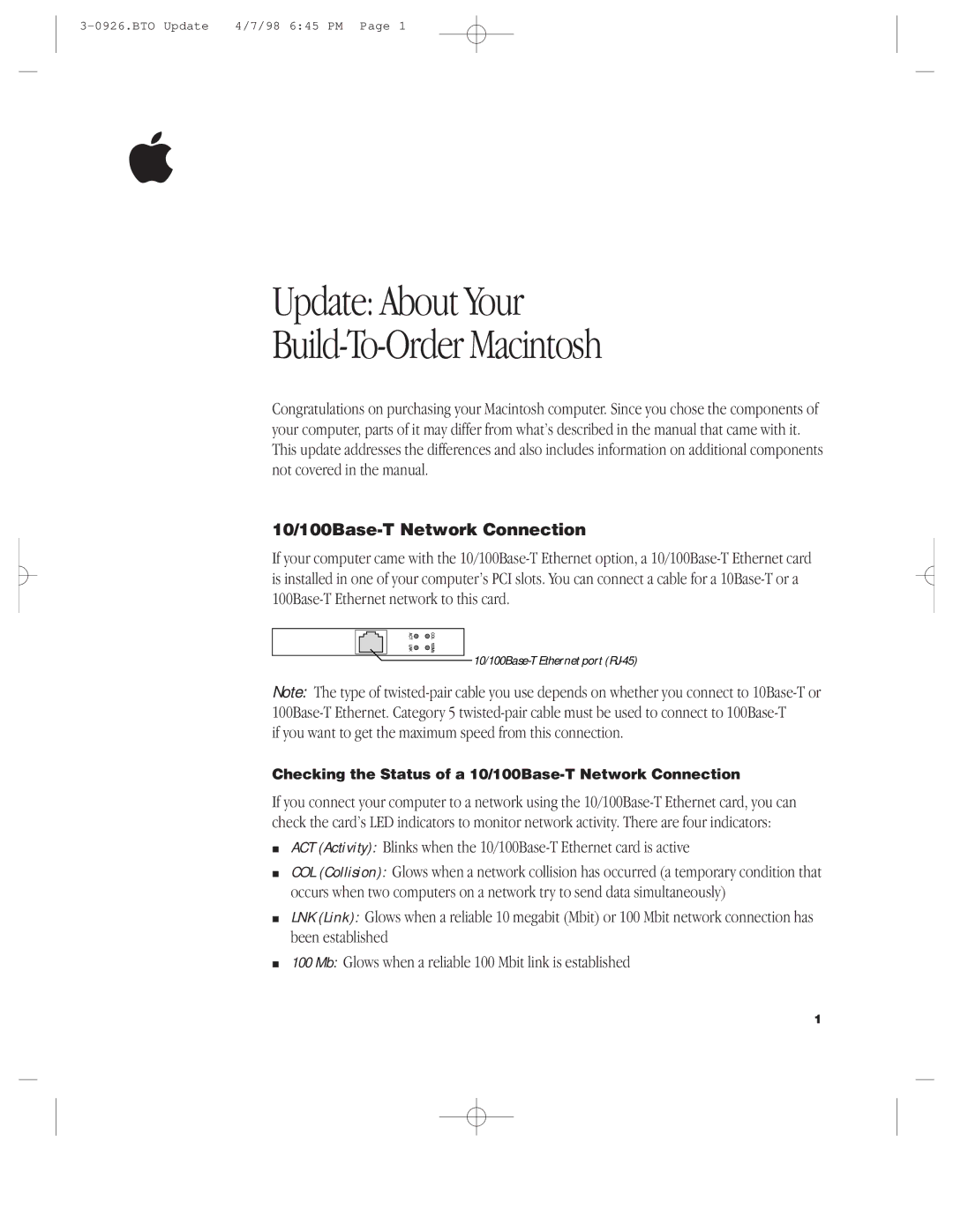 Apple G3 manual Update About Your Build-To-Order Macintosh 