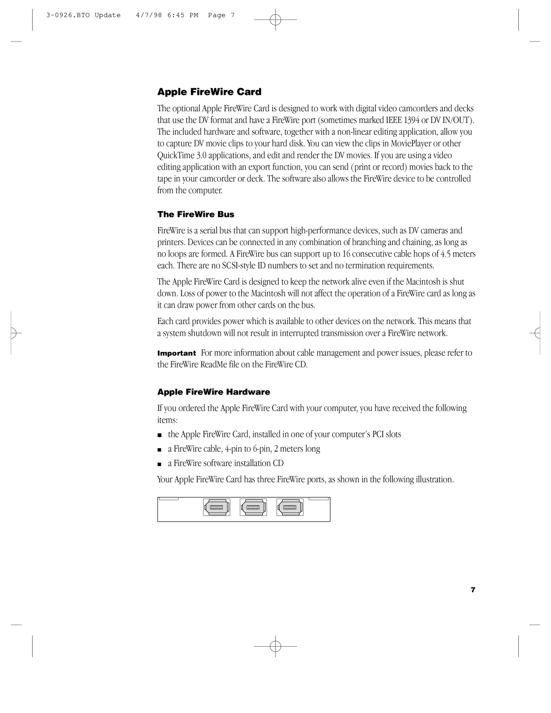 Apple G3 manual Apple FireWire Card 