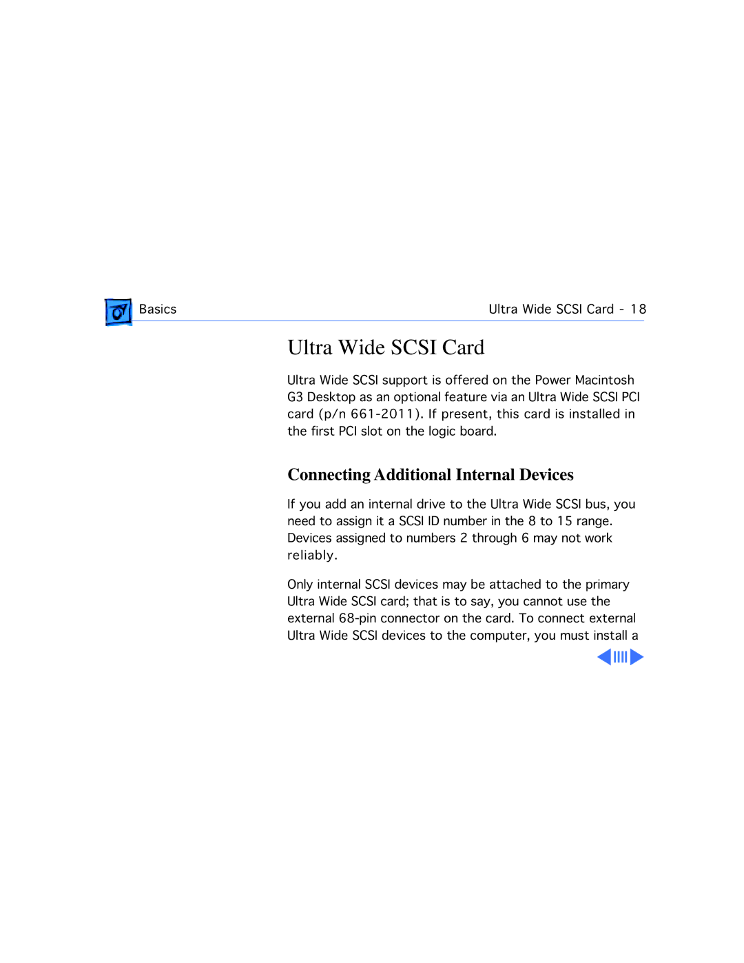 Apple G3 manual Ultra Wide Scsi Card, Connecting Additional Internal Devices 