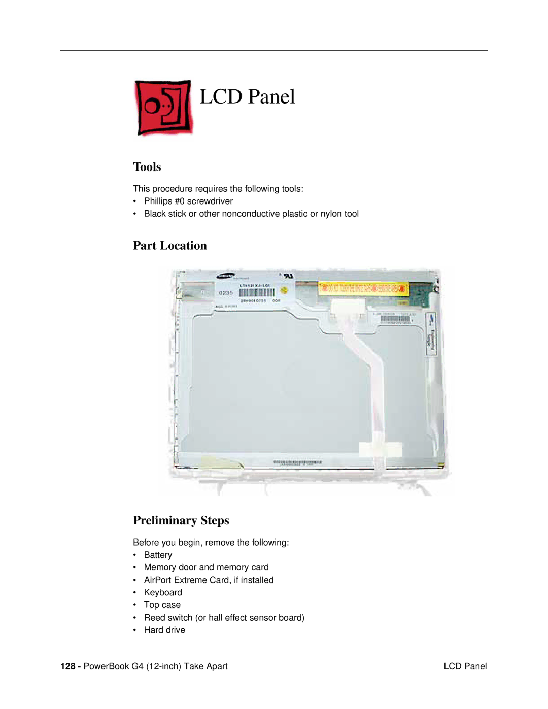 Apple G4 (12-INCH DVI) manual LCD Panel, Tools 