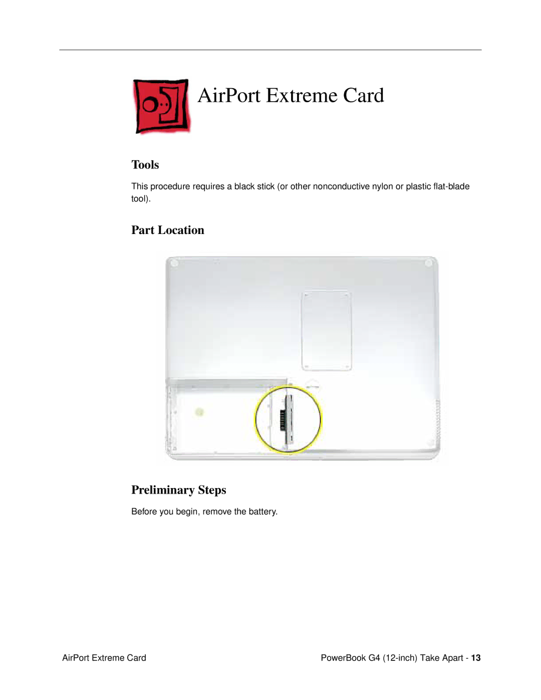 Apple G4 (12-INCH DVI) manual AirPort Extreme Card, Tools 