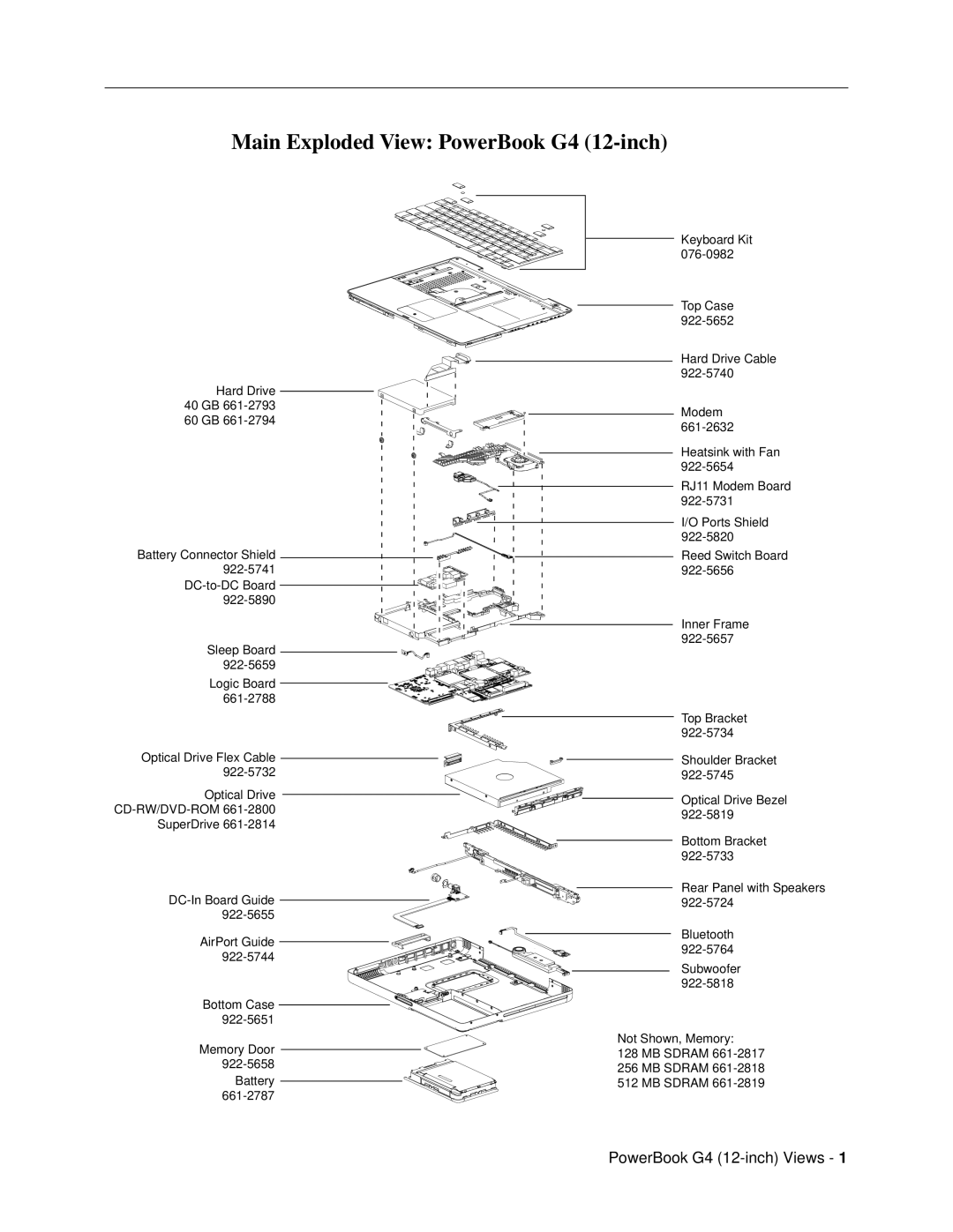 Apple G4 (12-INCH DVI) manual Main Exploded View PowerBook G4 12-inch 