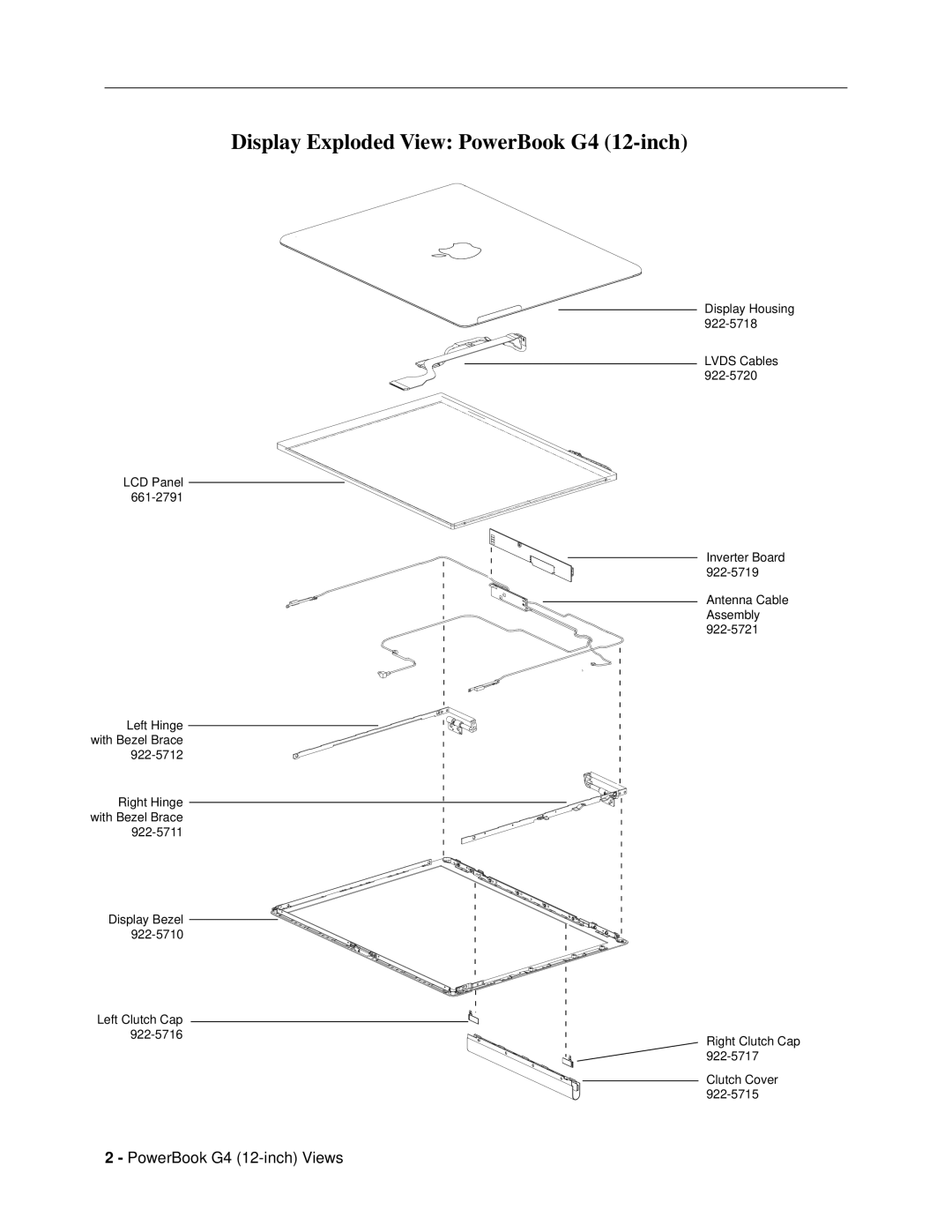 Apple G4 (12-INCH DVI) manual Display Exploded View PowerBook G4 12-inch 