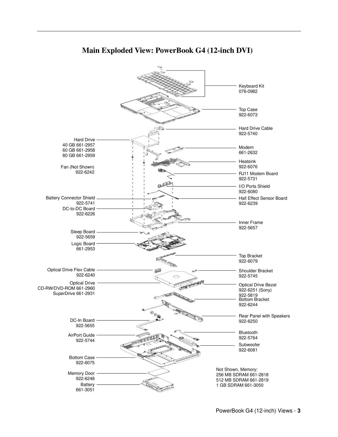 Apple G4 (12-INCH DVI) manual Main Exploded View PowerBook G4 12-inch DVI 