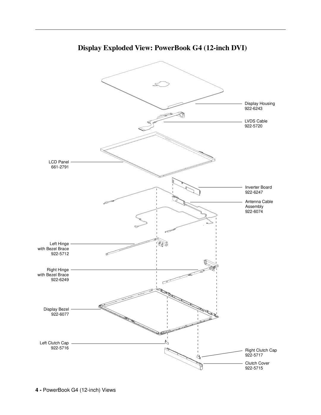 Apple G4 (12-INCH DVI) manual Display Exploded View PowerBook G4 12-inch DVI 