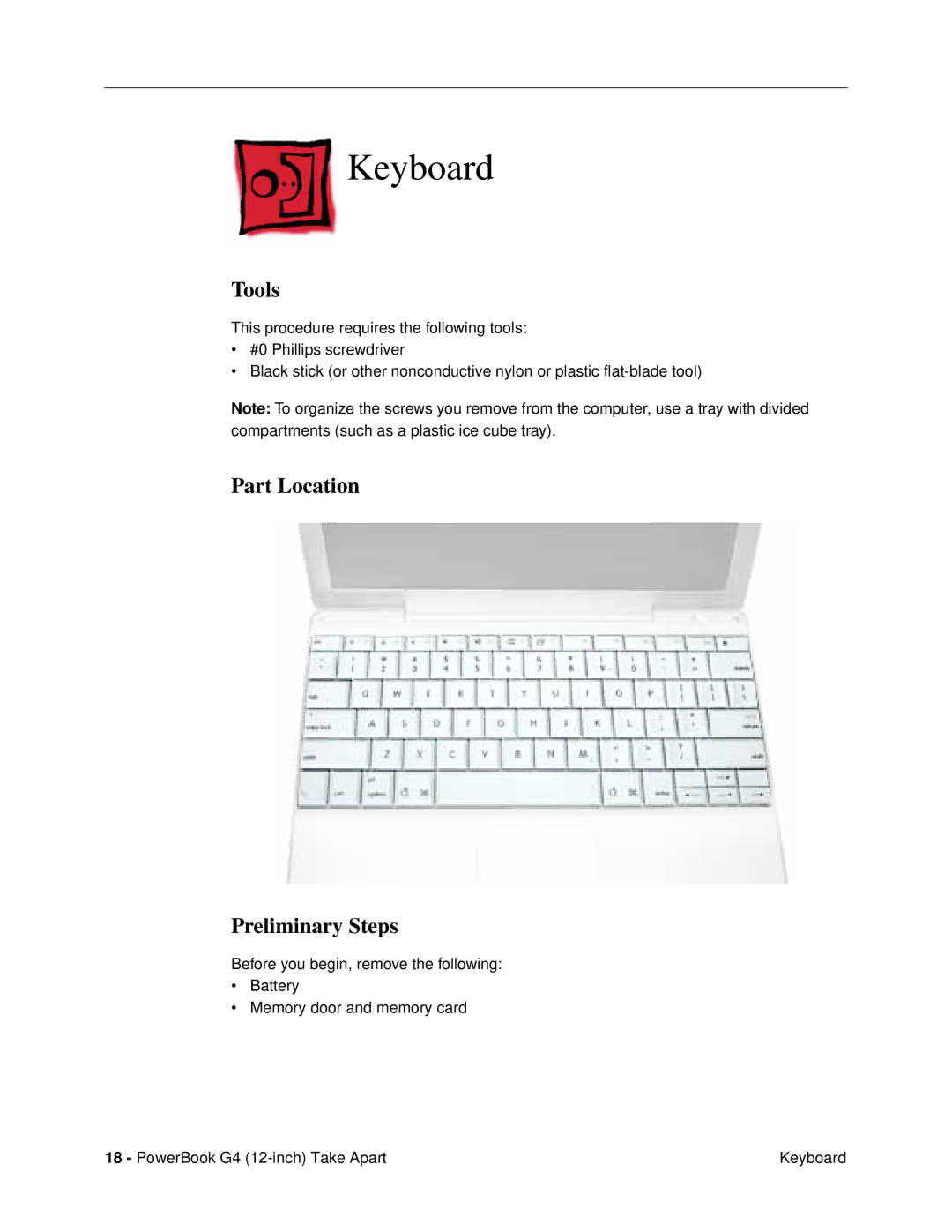 Apple G4 (12-INCH DVI) manual Keyboard, Tools 