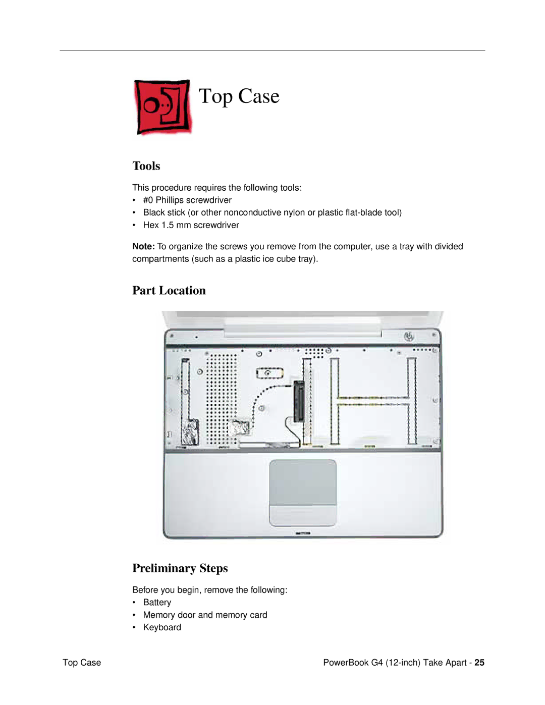 Apple G4 (12-INCH DVI) manual Top Case, Tools 