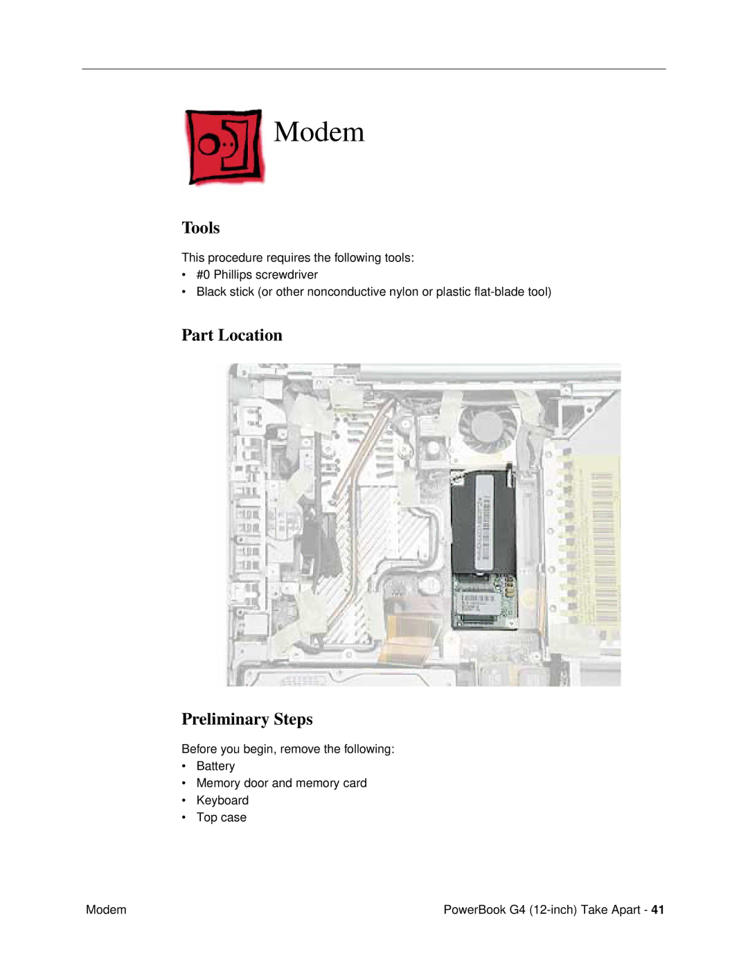 Apple G4 (12-INCH DVI) manual Modem, Tools 