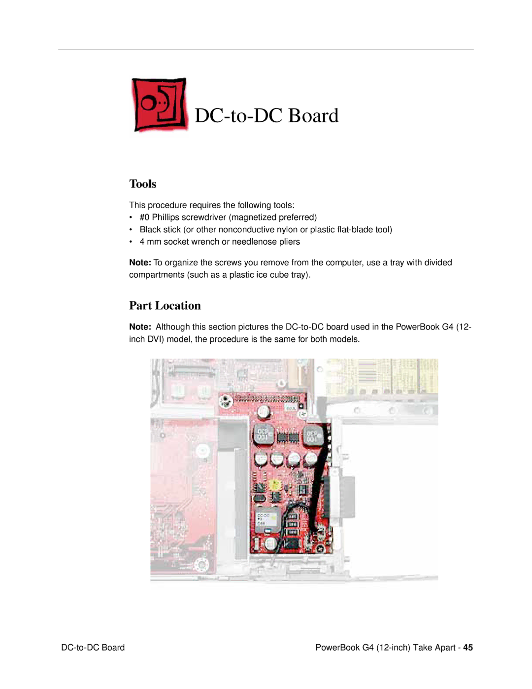 Apple G4 (12-INCH DVI) manual DC-to-DC Board, Part Location 