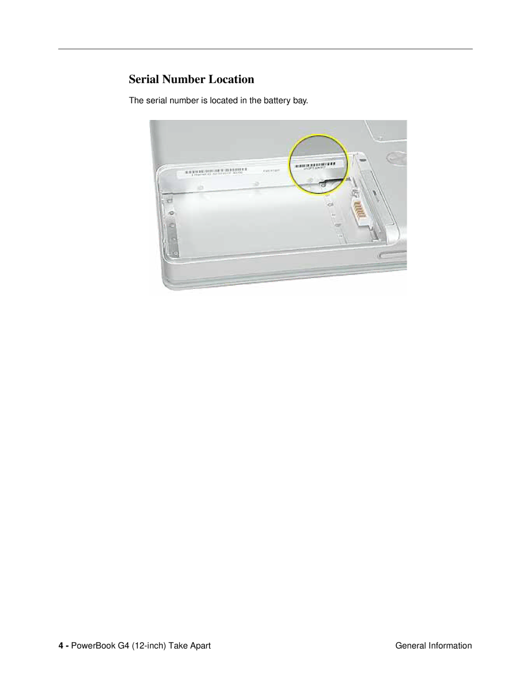 Apple G4 (12-INCH DVI) manual Serial Number Location 