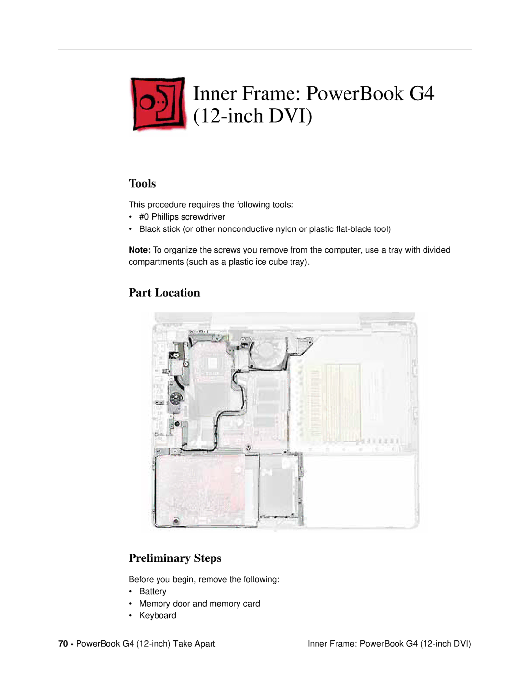 Apple G4 (12-INCH DVI) manual Inner Frame PowerBook G4 12-inch DVI, Tools 