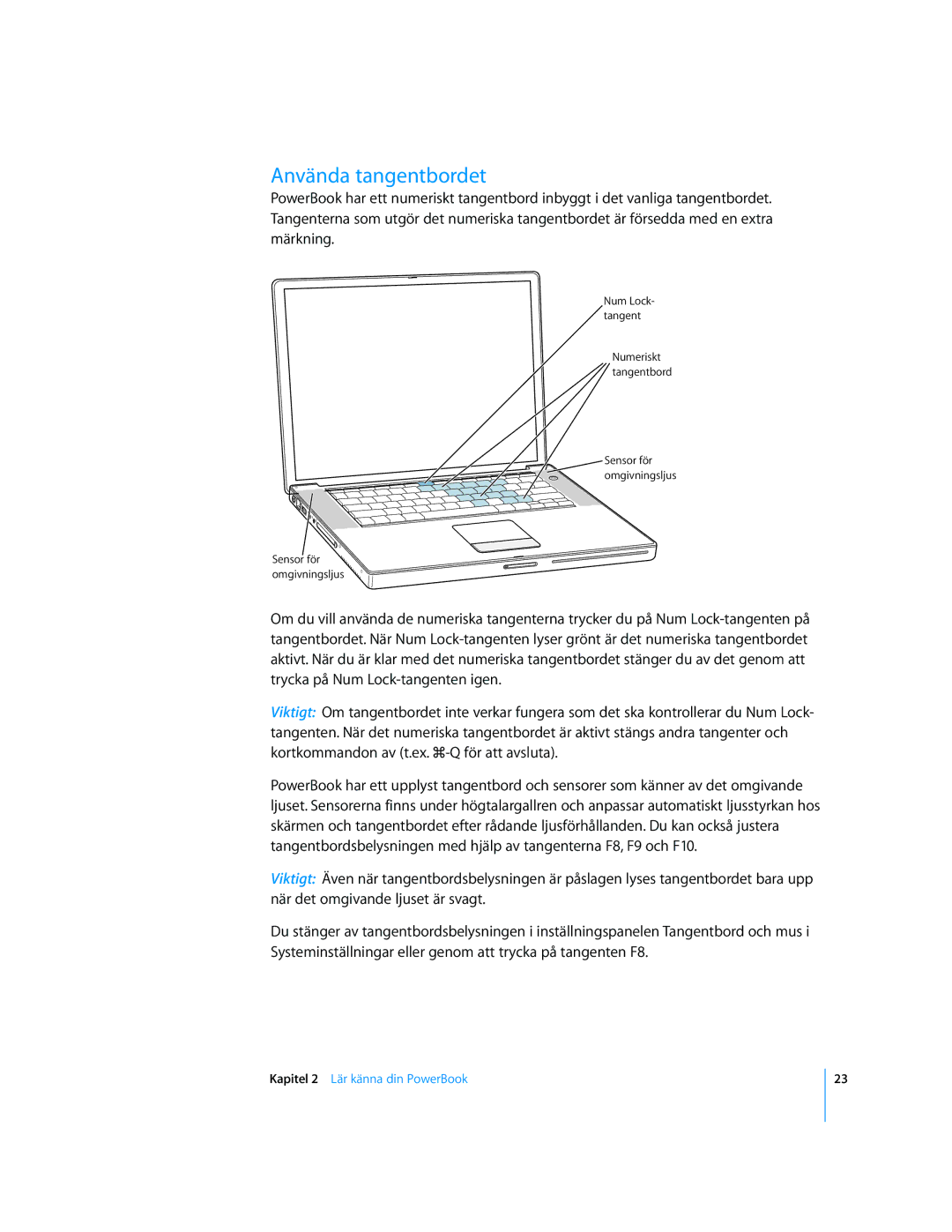 Apple G4 15-TUM manual Använda tangentbordet 