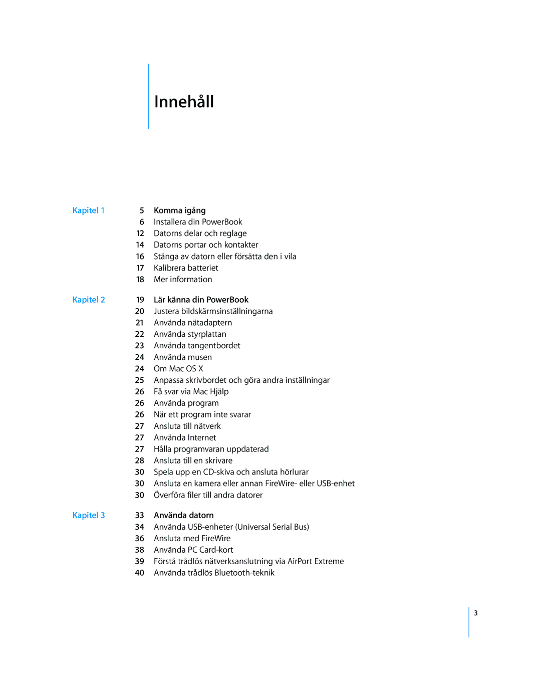 Apple G4 15-TUM manual Kapitel, Komma igång, Lär känna din PowerBook, Använda datorn 