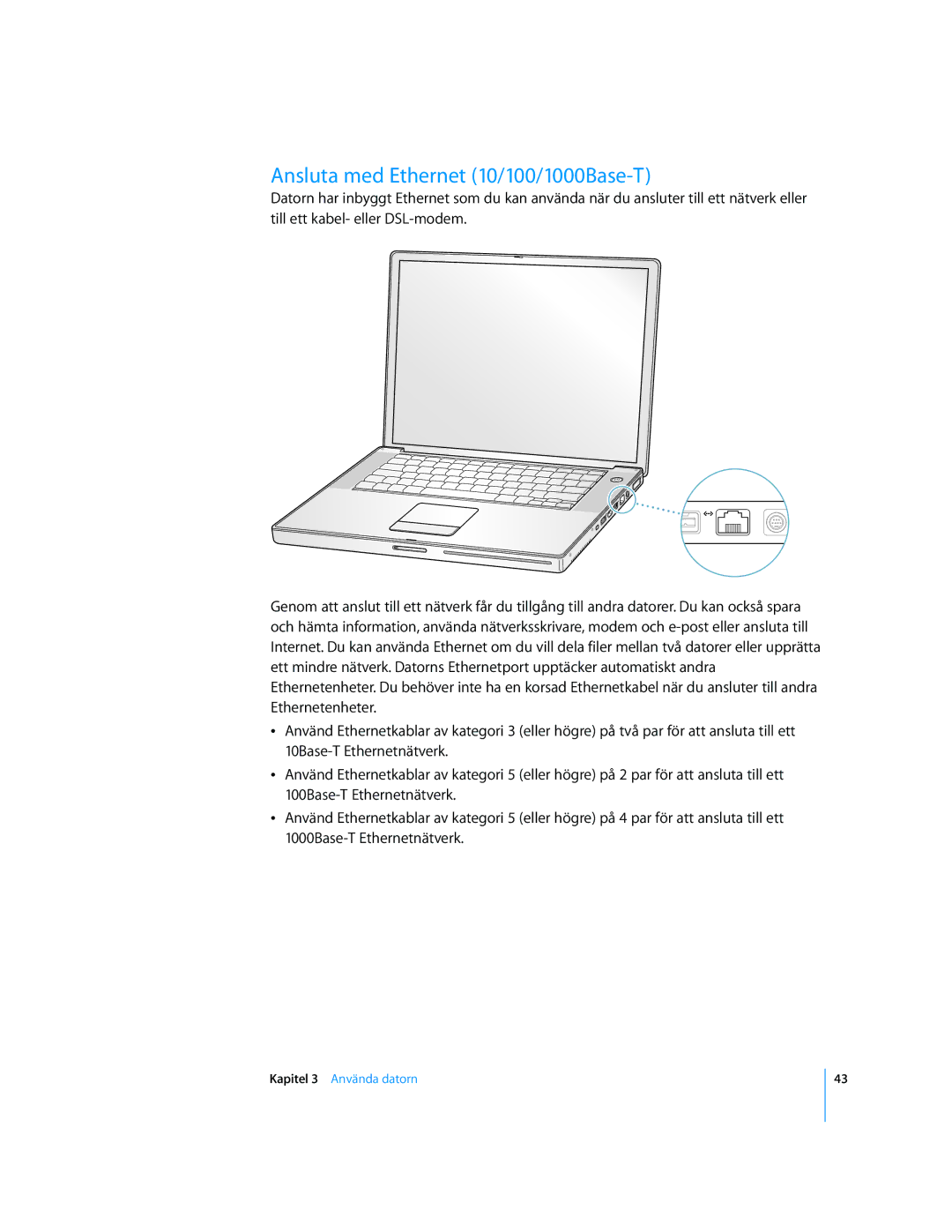 Apple G4 15-TUM manual Ansluta med Ethernet 10/100/1000Base-T 