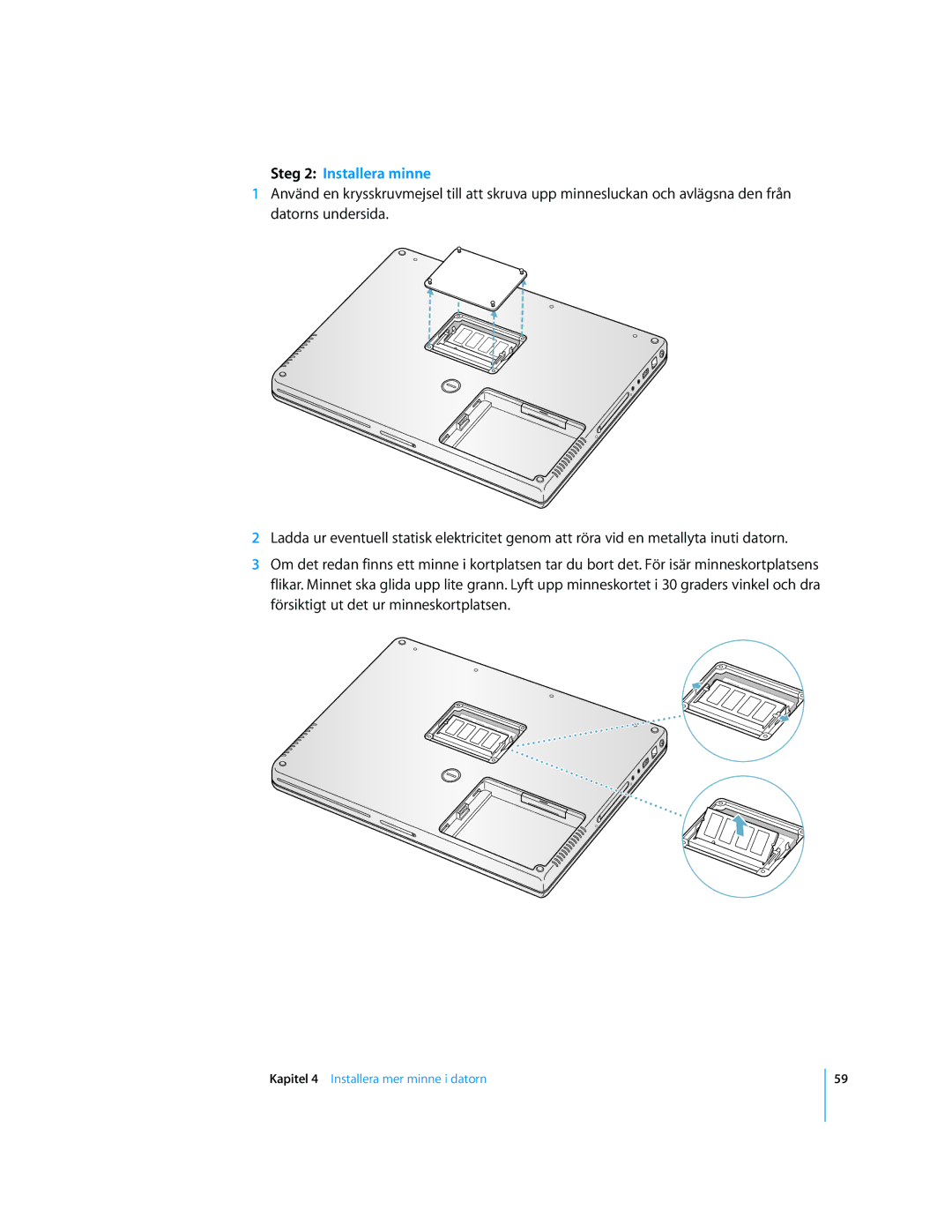 Apple G4 15-TUM manual Steg 2 Installera minne 