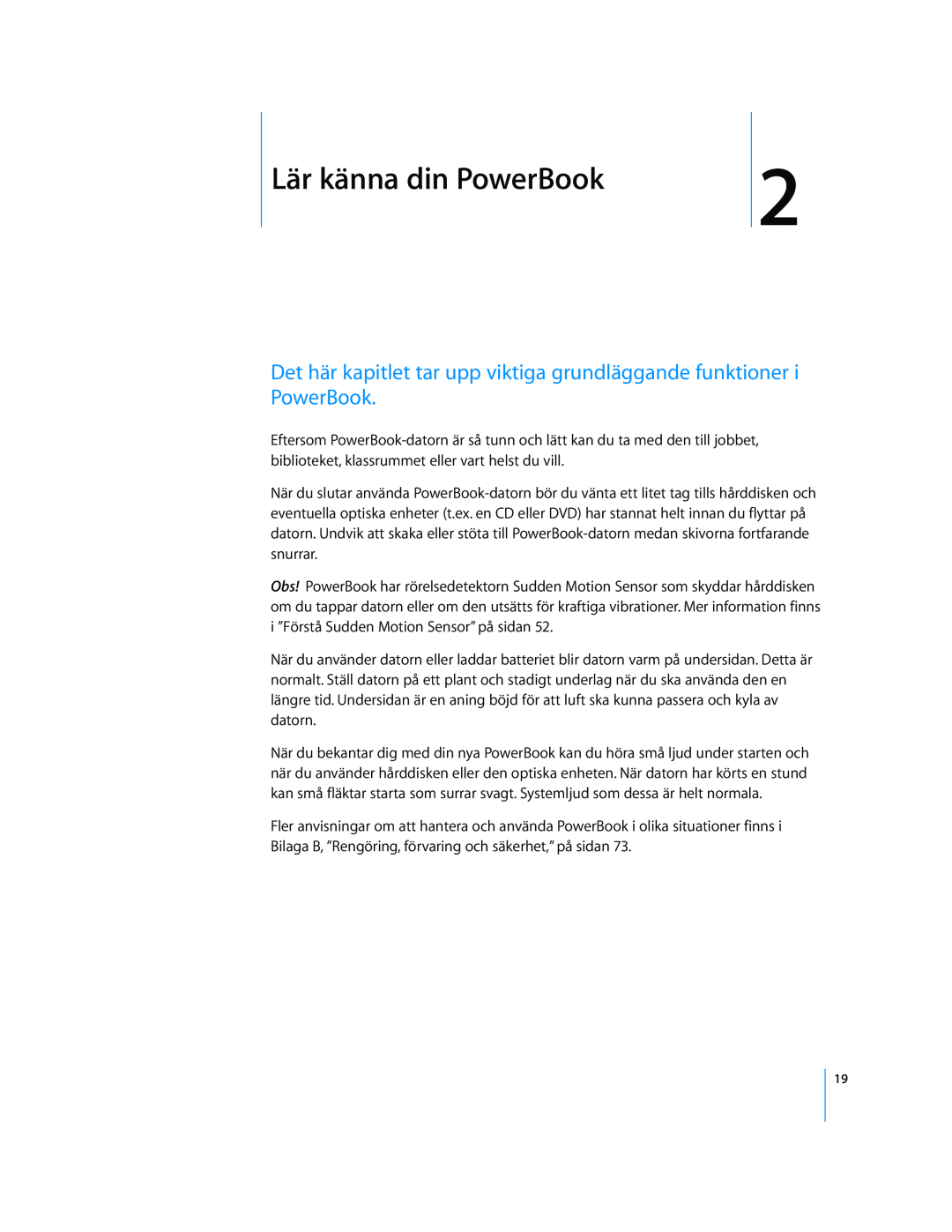 Apple G4 15-TUM manual Lär känna din PowerBook, Det här kapitlet tar upp viktiga grundläggande funktioner i PowerBook 