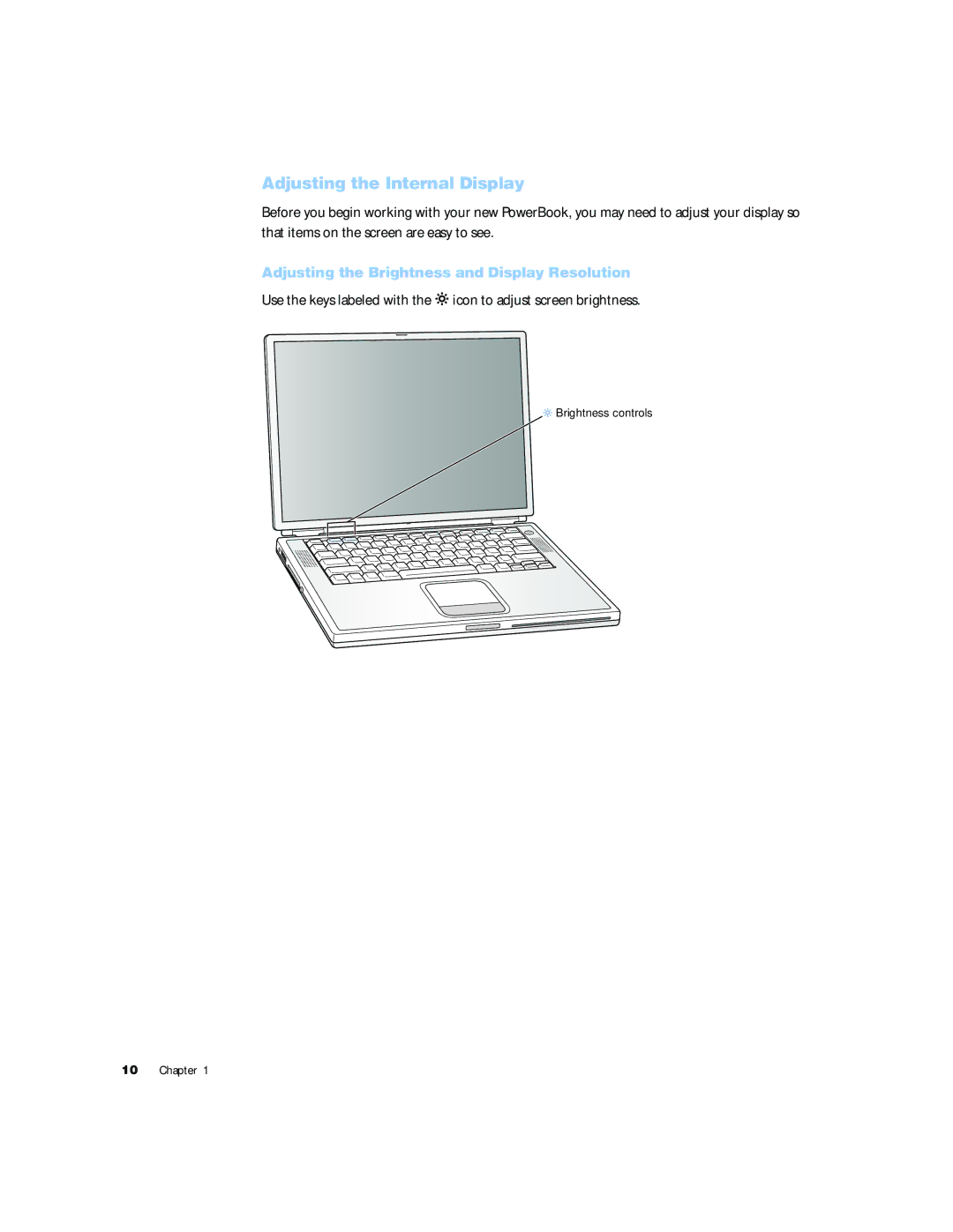 Apple G4 15 manual Adjusting the Internal Display, Adjusting the Brightness and Display Resolution 