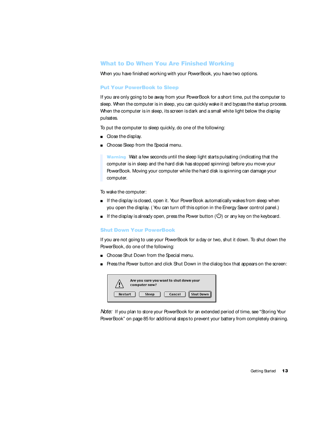 Apple G4 15 manual What to Do When You Are Finished Working, Put Your PowerBook to Sleep, Shut Down Your PowerBook 