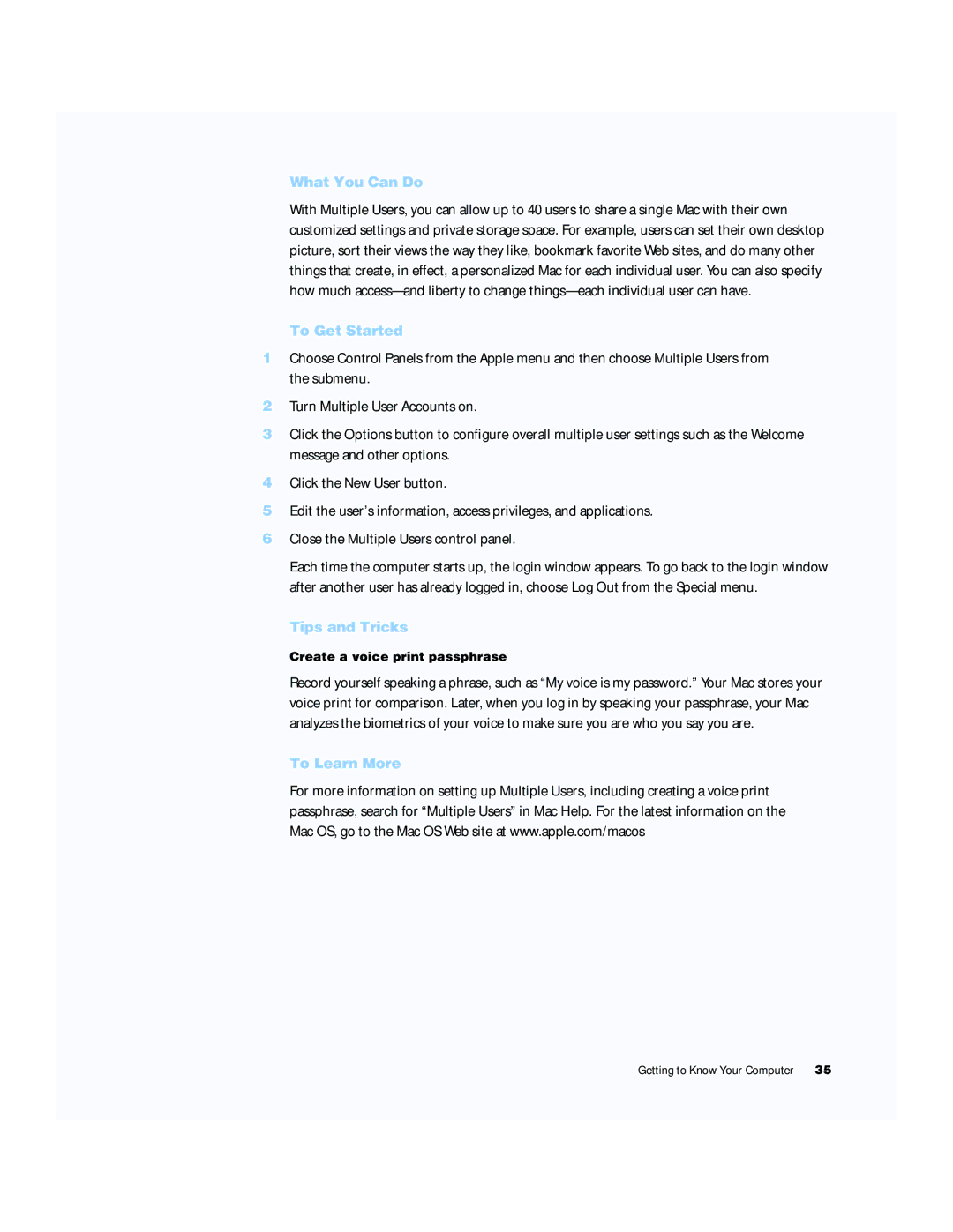 Apple G4 15 manual Create a voice print passphrase 