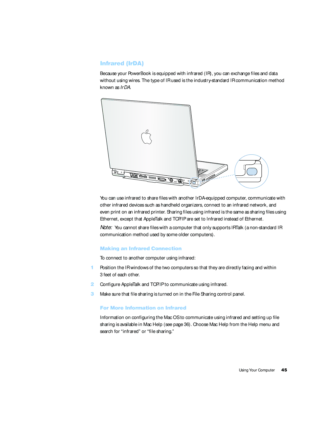 Apple G4 15 manual Infrared IrDA, Making an Infrared Connection, For More Information on Infrared 