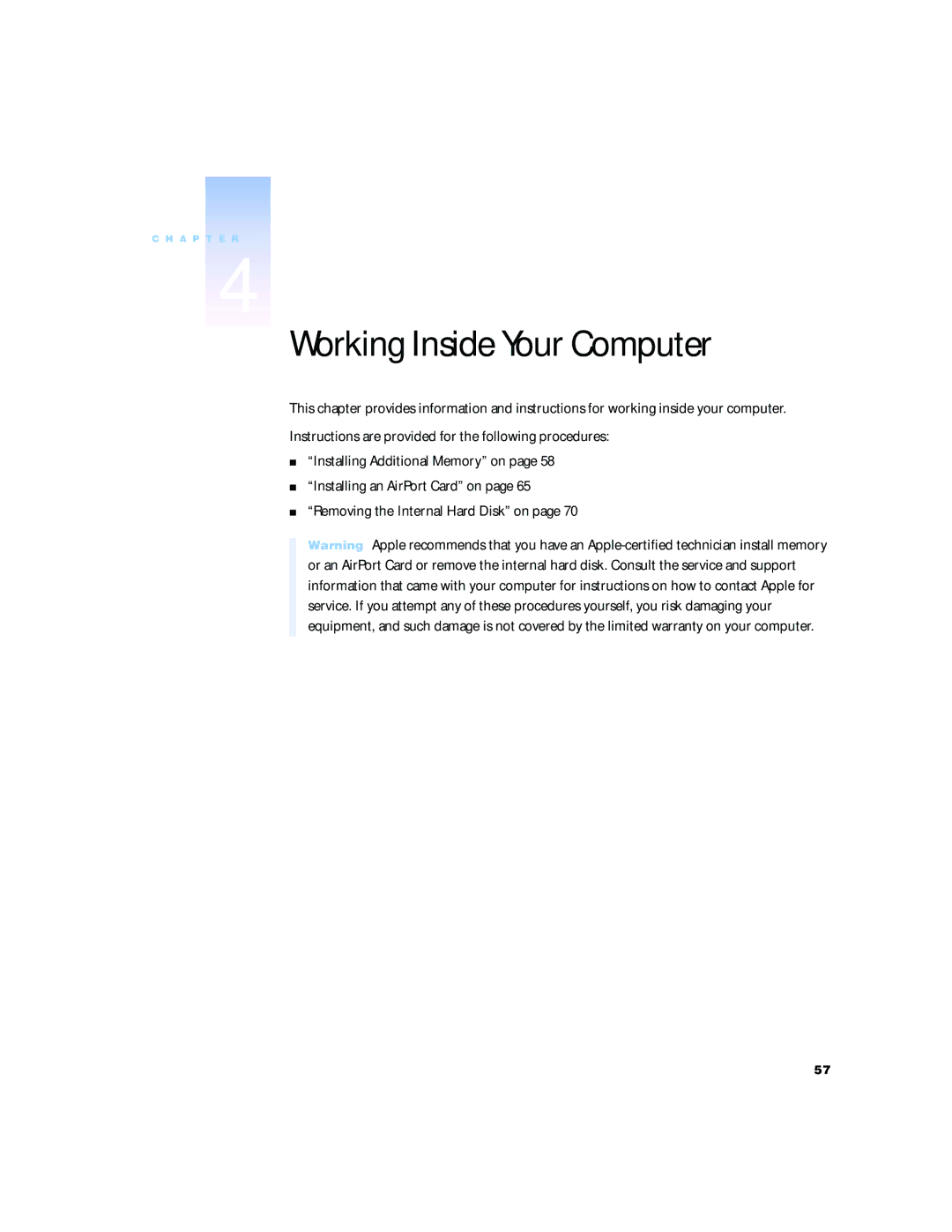 Apple G4 15 manual Working Inside Your Computer 