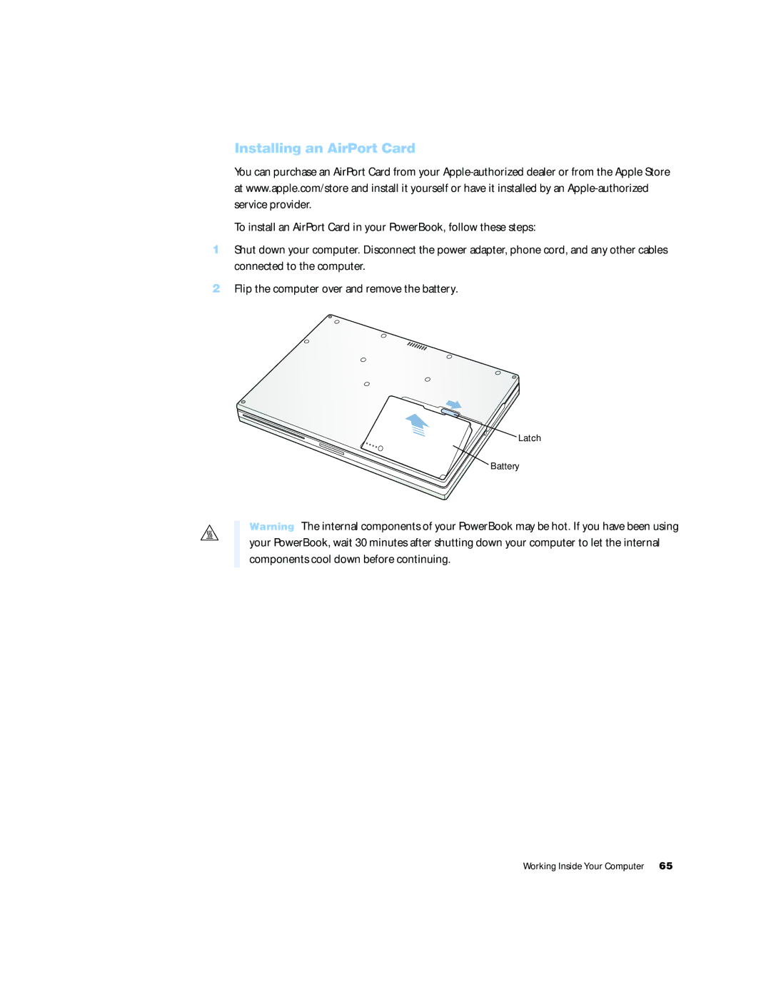 Apple G4 15 manual Installing an AirPort Card 