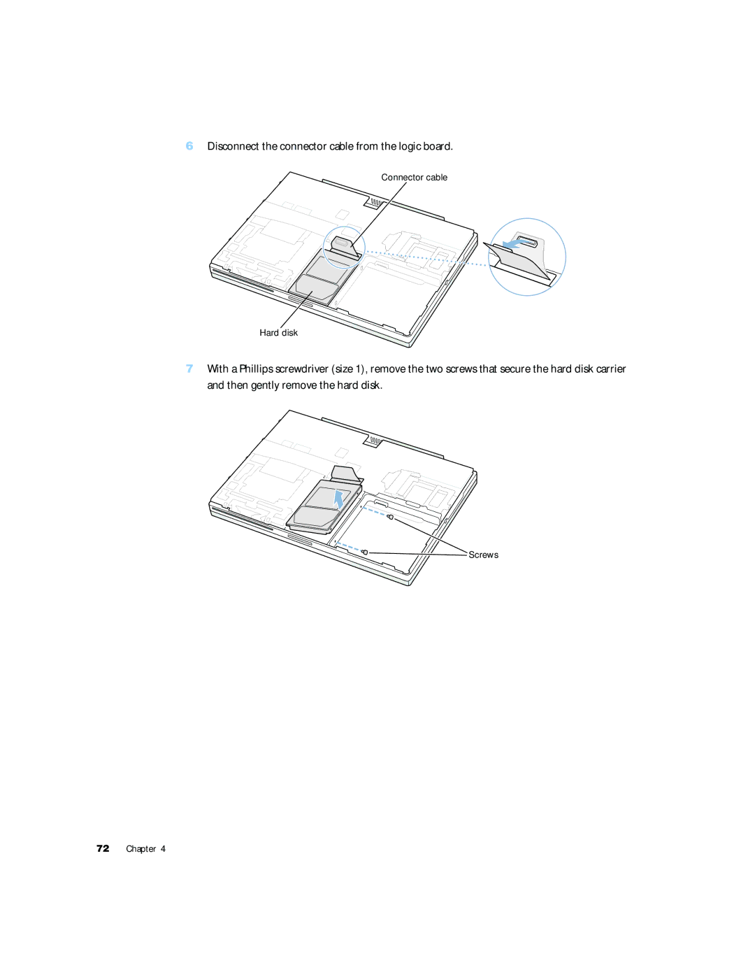 Apple G4 15 manual Disconnect the connector cable from the logic board 