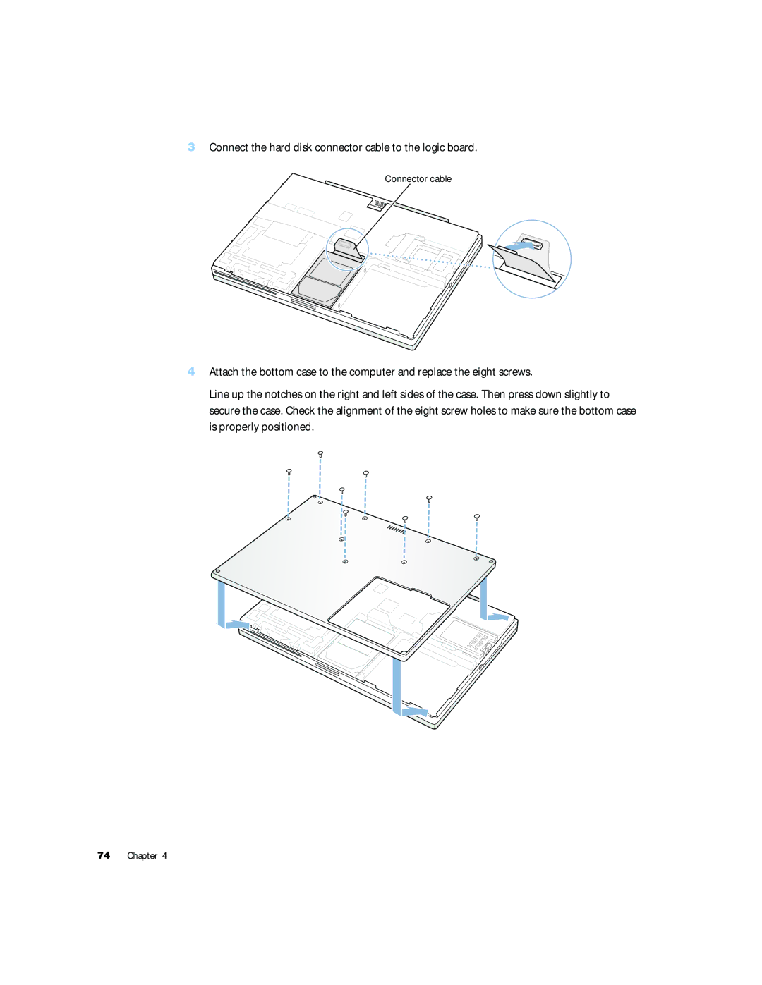 Apple G4 15 manual Connect the hard disk connector cable to the logic board 