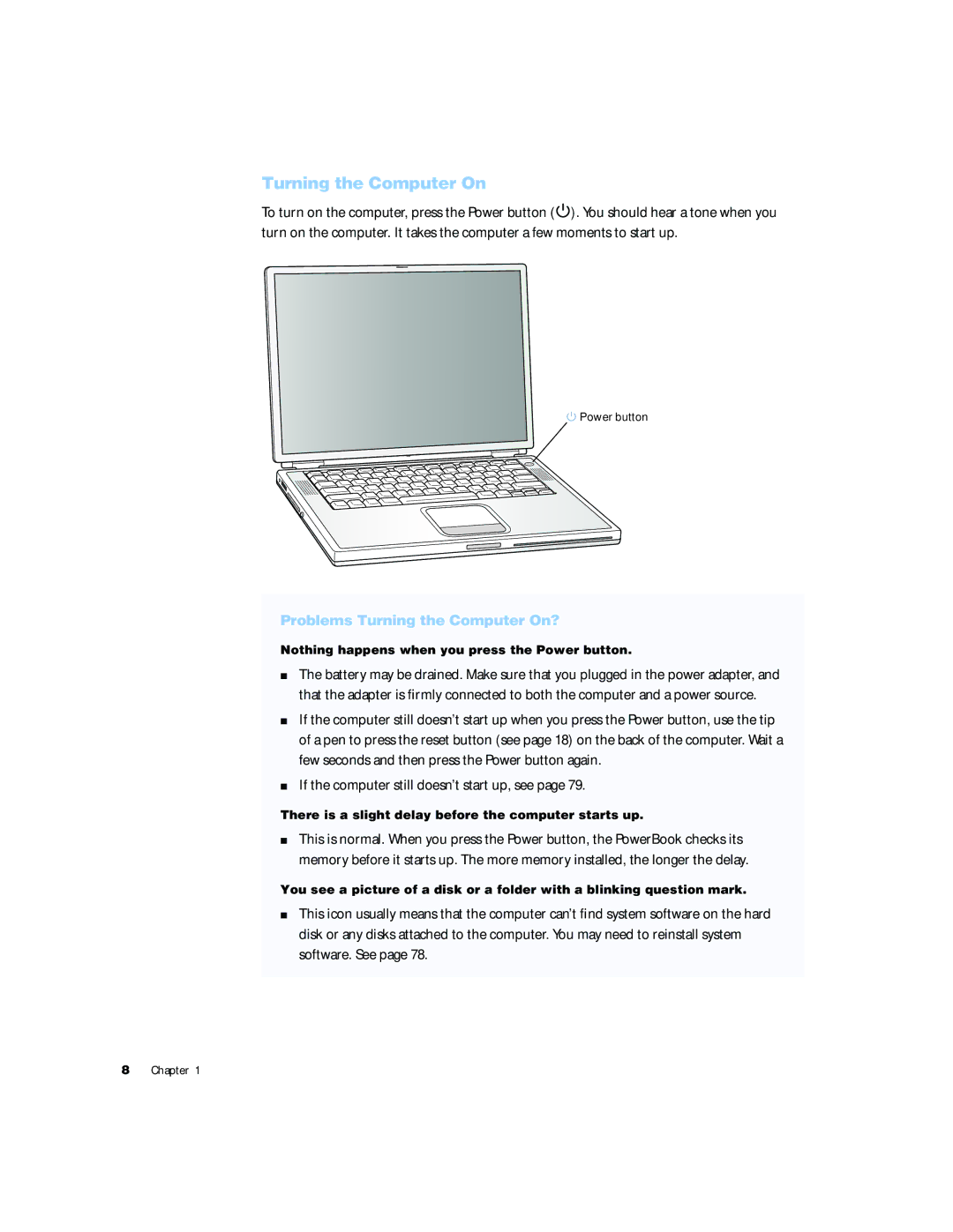 Apple G4 15 manual If the computer still doesn’t start up, see, Problems Turning the Computer On? 