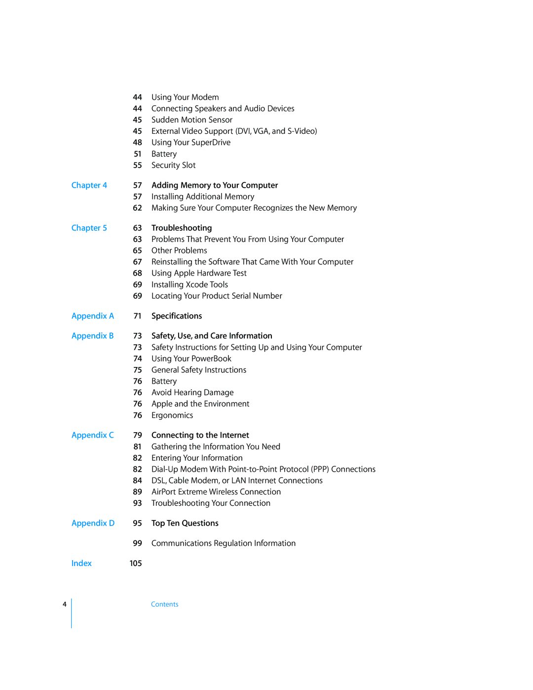 Apple G4 17-inch manual Appendix a, Appendix B, Appendix C, Appendix D, Index 