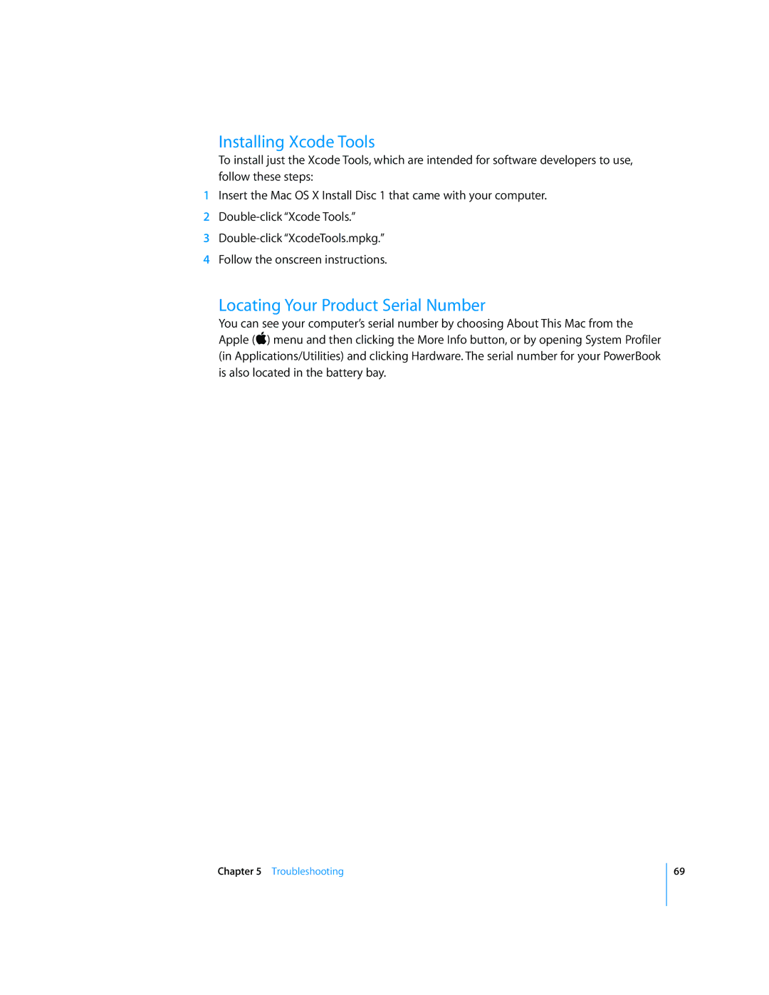 Apple G4 17-inch manual Installing Xcode Tools, Locating Your Product Serial Number 