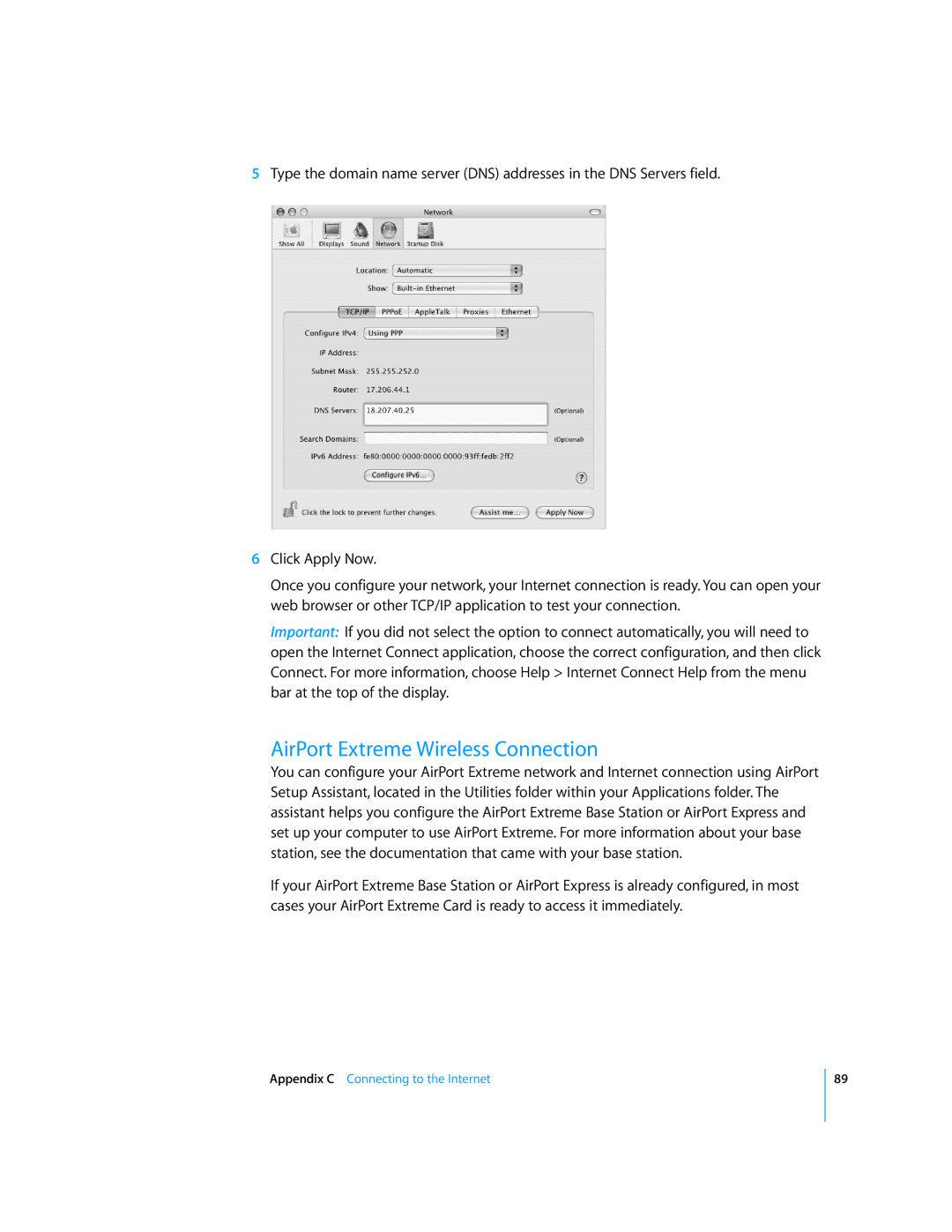 Apple G4 17-inch manual AirPort Extreme Wireless Connection 