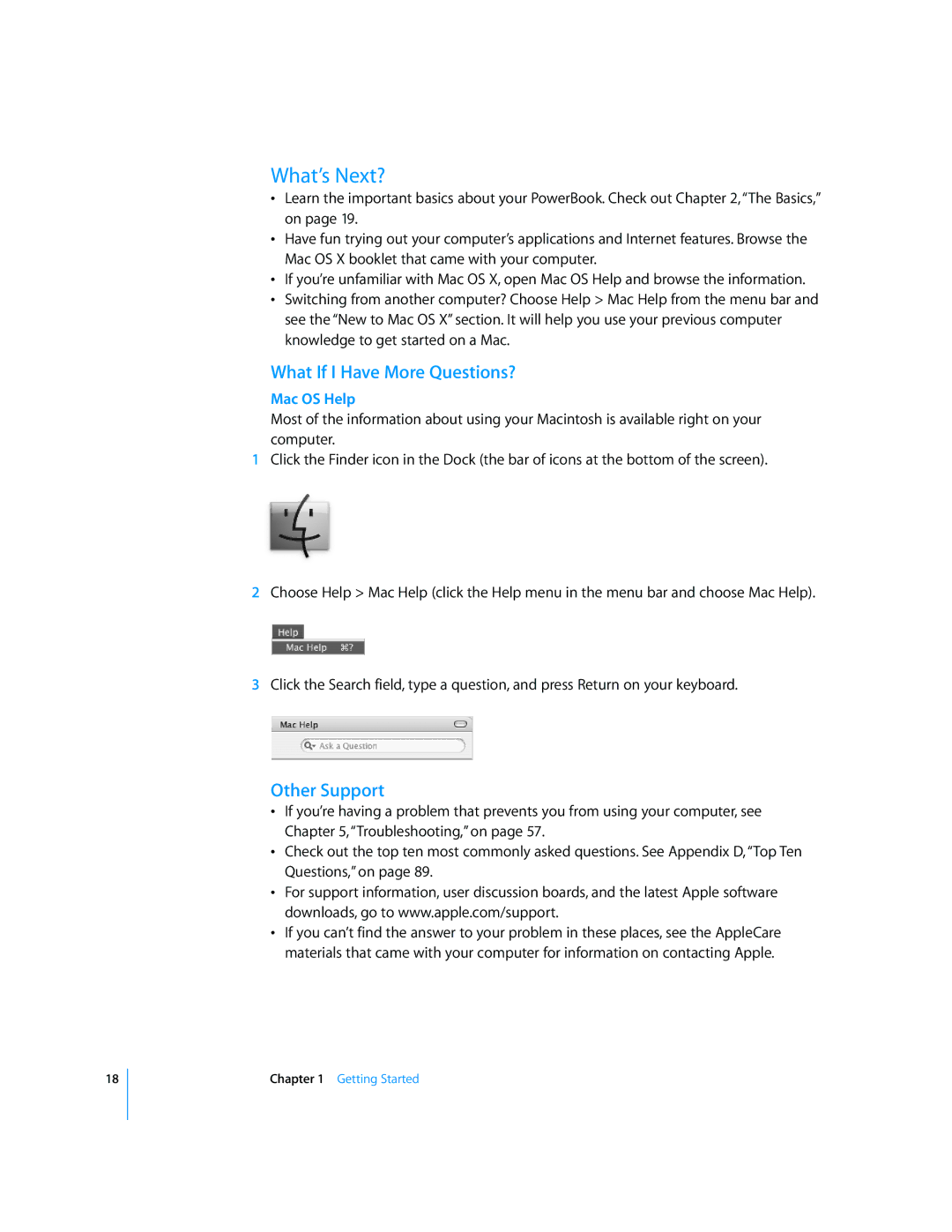 Apple G4 manual What’s Next?, What If I Have More Questions?, Other Support, Mac OS Help 