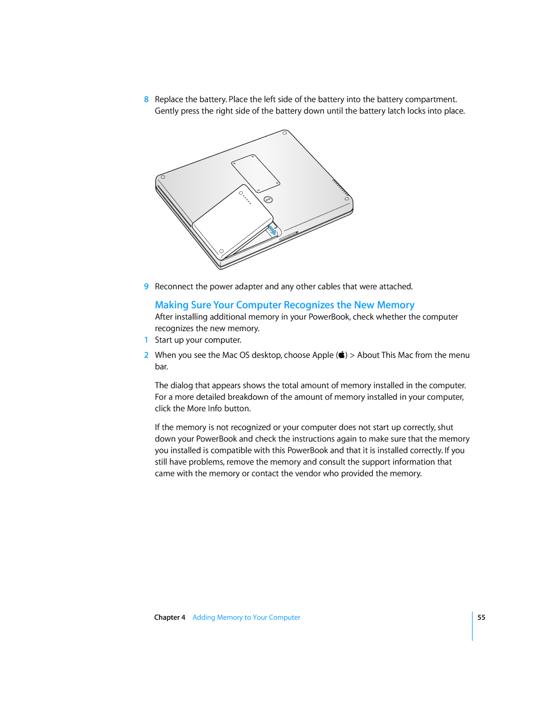 Apple G4 manual Making Sure Your Computer Recognizes the New Memory 