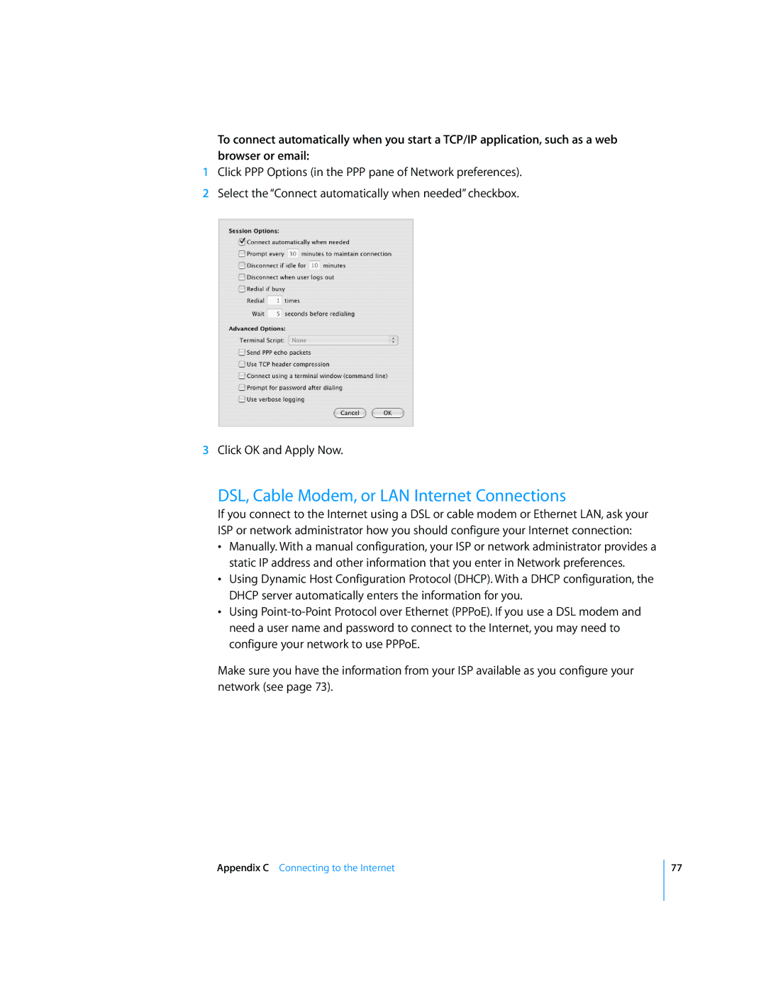 Apple G4 manual DSL, Cable Modem, or LAN Internet Connections 