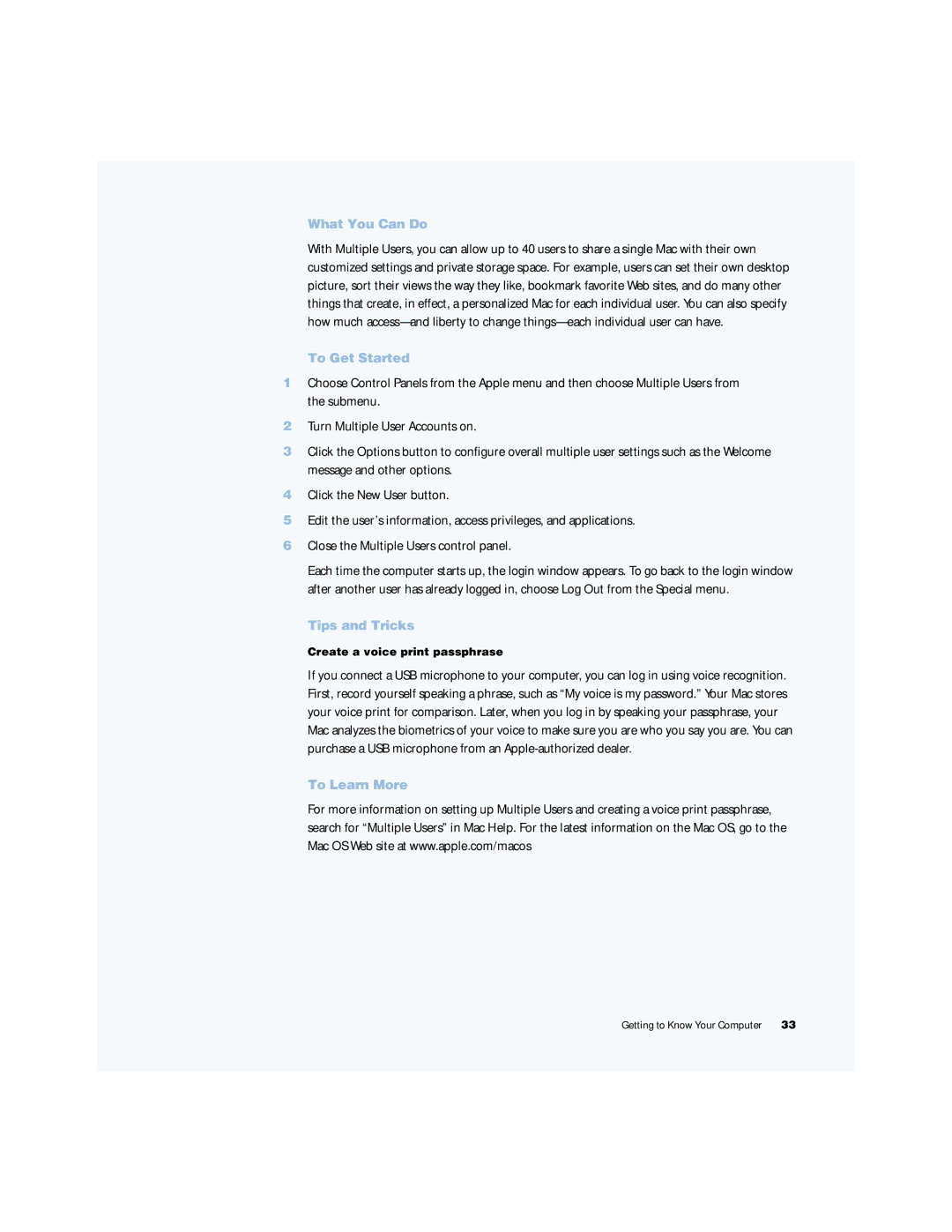 Apple G4 manual Create a voice print passphrase 