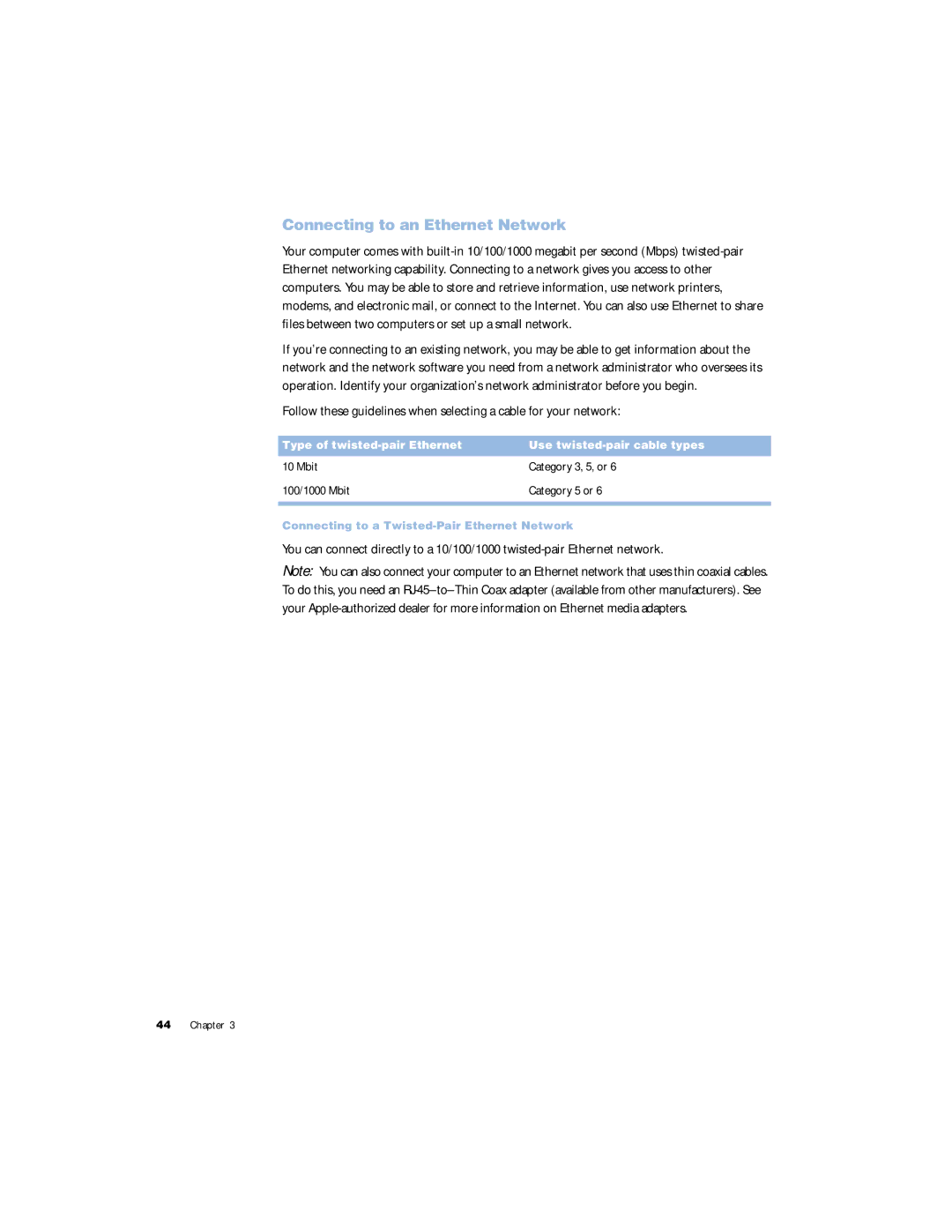 Apple G4 manual Connecting to an Ethernet Network 