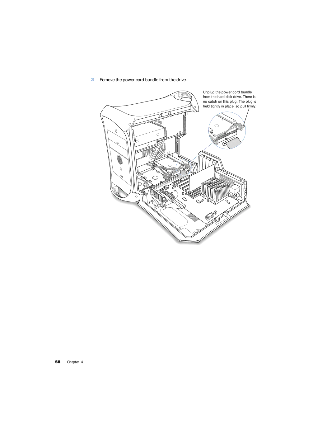 Apple G4 manual Remove the power cord bundle from the drive 