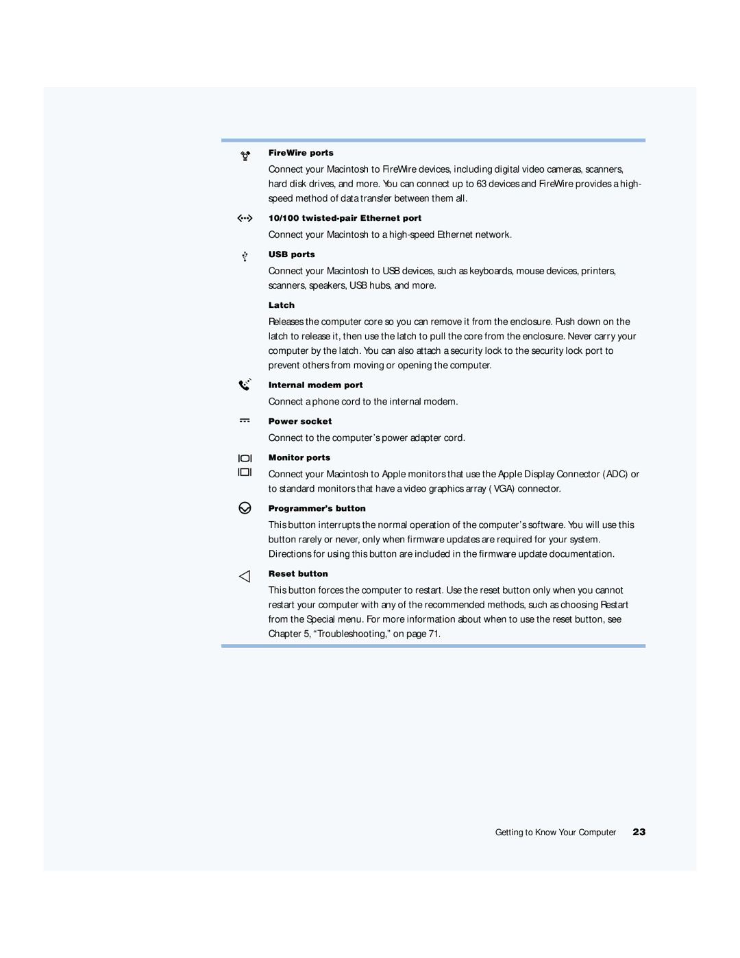 Apple G4 manual Connect a phone cord to the internal modem 