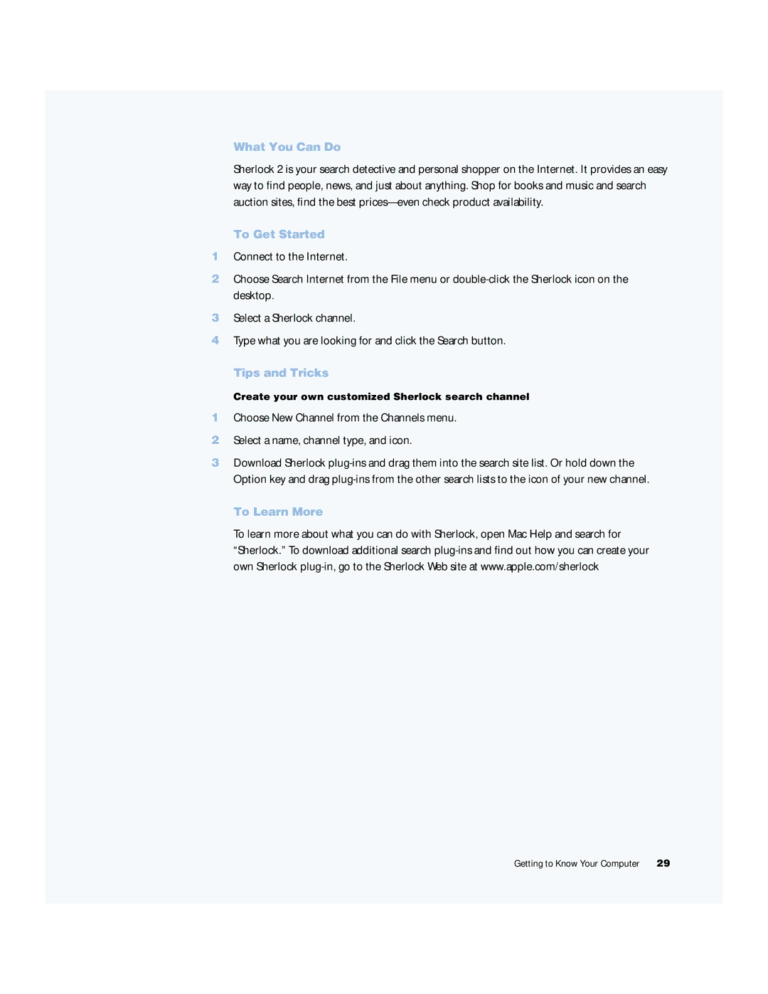 Apple G4 manual Create your own customized Sherlock search channel 