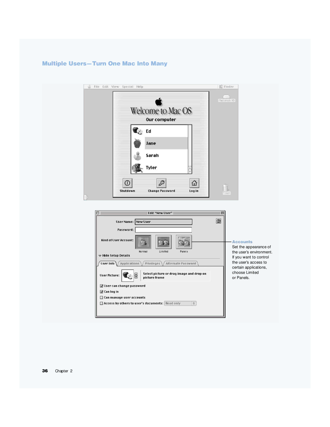 Apple G4 manual Multiple Users-Turn One Mac Into Many, Accounts 