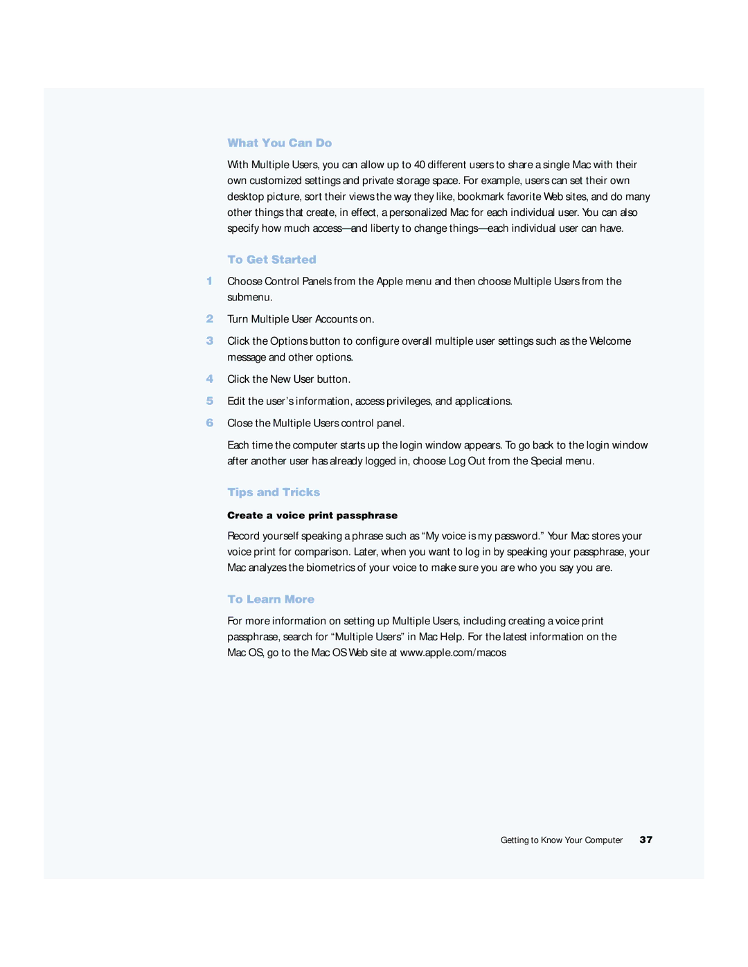 Apple G4 manual Create a voice print passphrase 