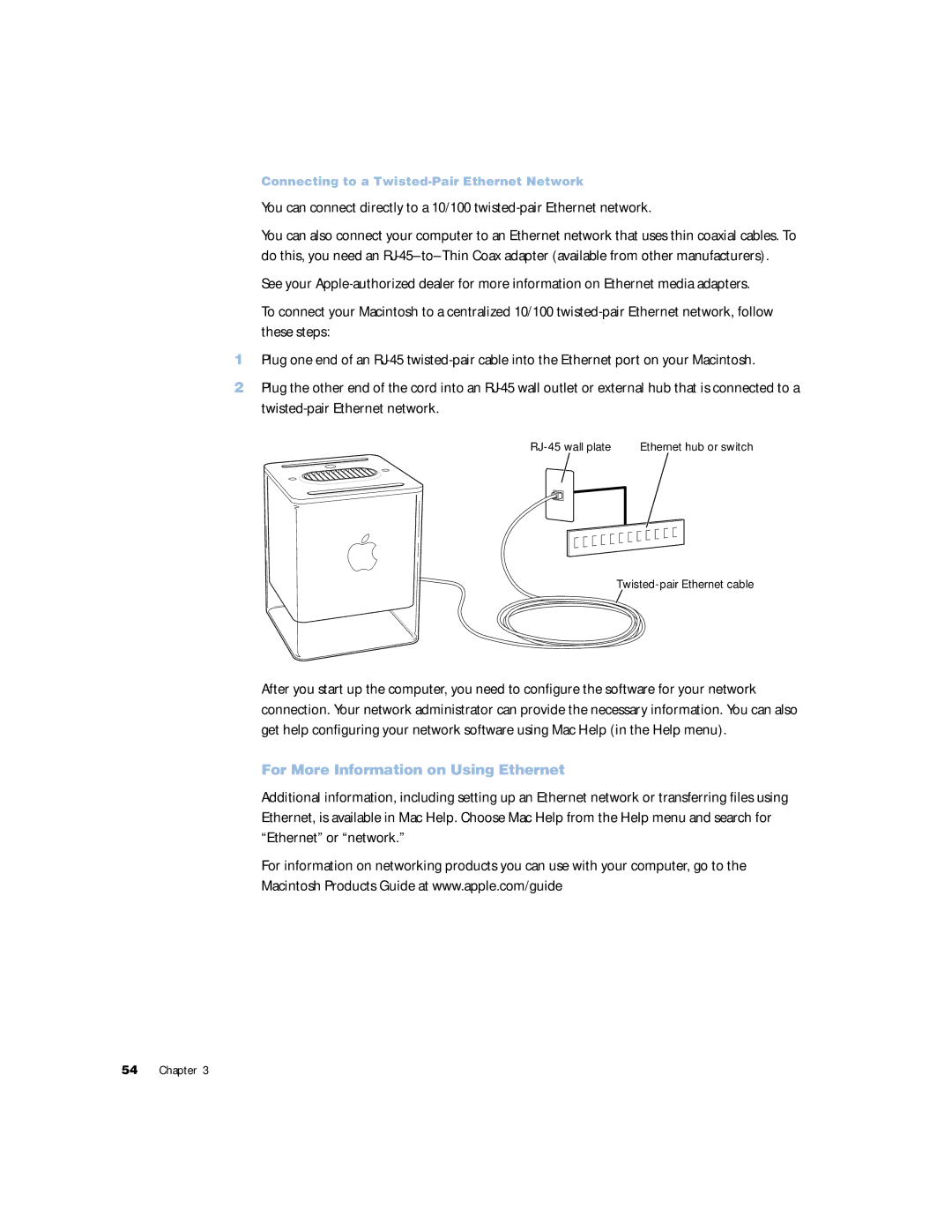 Apple G4 manual For More Information on Using Ethernet 