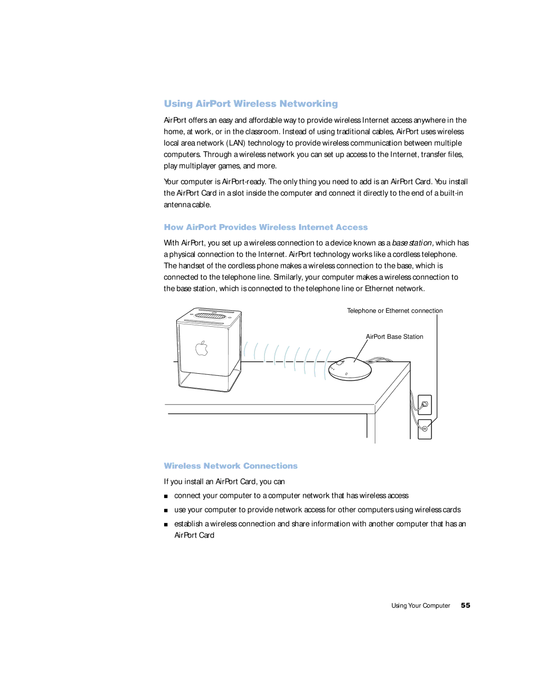 Apple G4 Using AirPort Wireless Networking, How AirPort Provides Wireless Internet Access, Wireless Network Connections 